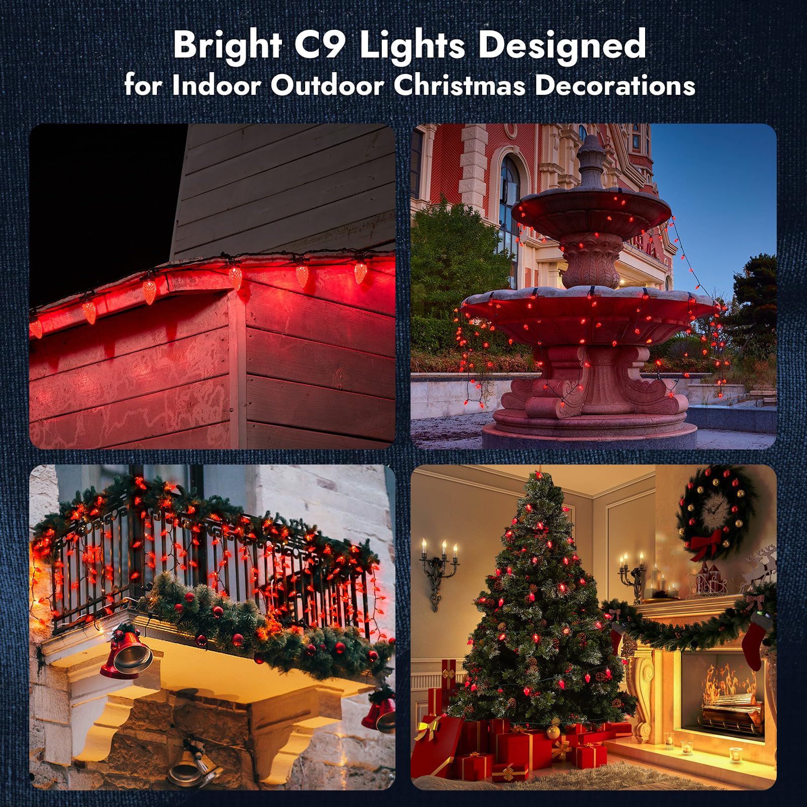 Dirnun C9 Led Christmas Lights Outdoor Christmas Decorations Commerical Grade 50Led 33Ft Christmas Tree Lights Set For Indoor Ou