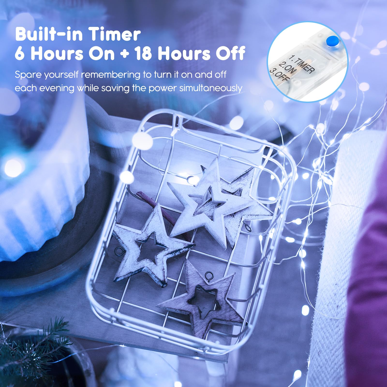 Minetom Fairy Lights 12 Pack, 20 LED, 7ft Waterproof Silver Wire, Battery Operated with Timer, White for DIY Crafts and Décor