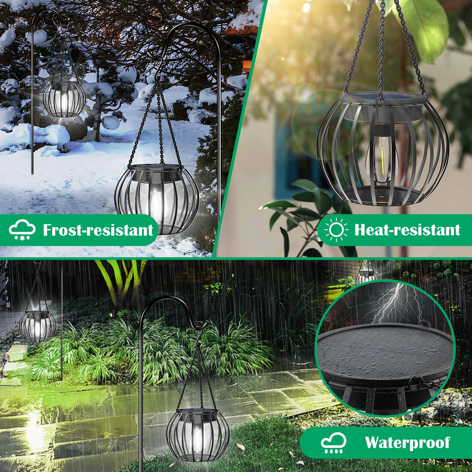 Ubright Solar Lights Outdoor Upgraded Hanging Lights For Outside 15'' Metal Solar Lanterns Outdoor Waterproof Powered Outdoor Li