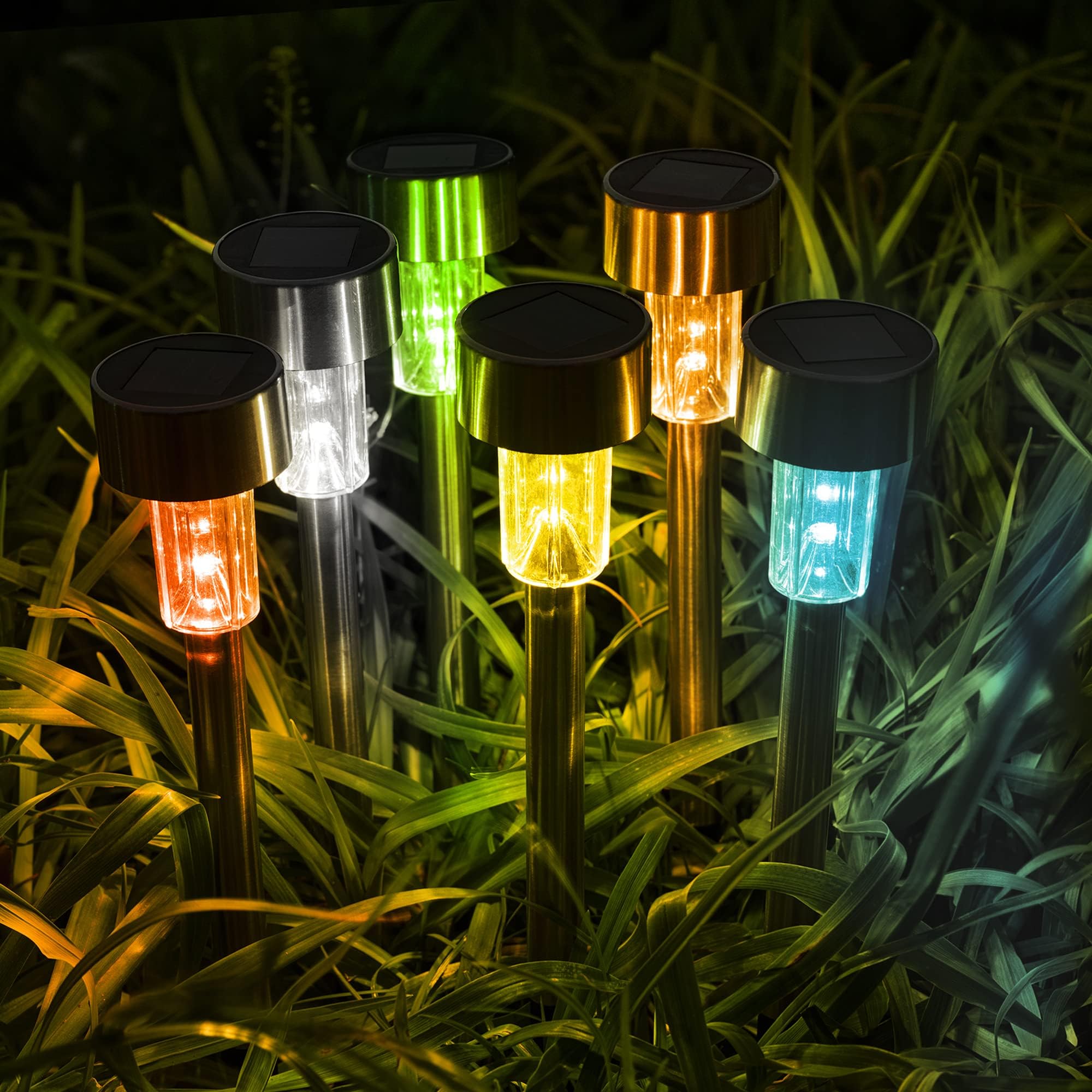 Gigalumi Solar Lights Outdoor Waterproof, 20 Pack, Stainless Steel Led Solar Garden Lights For Patio, Lawn, Yard And Landscape, Garden Decor Patio Decor,Multicolor