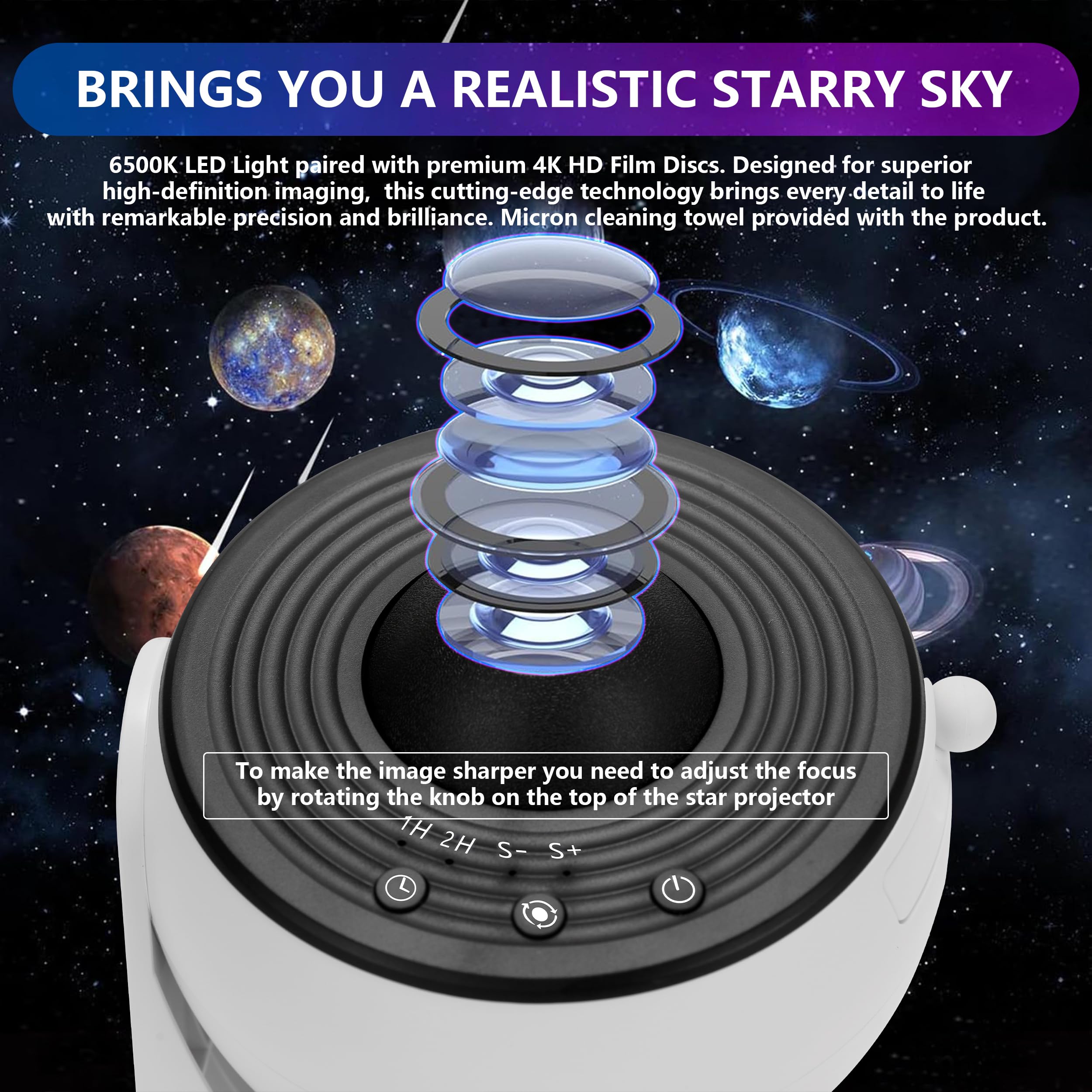Tne 12-In-1 Planetarium Galaxy Projector For Bedroom With Fairy Lights-4K Hd Star Projector With 360 Rotation, Adjustable Timer