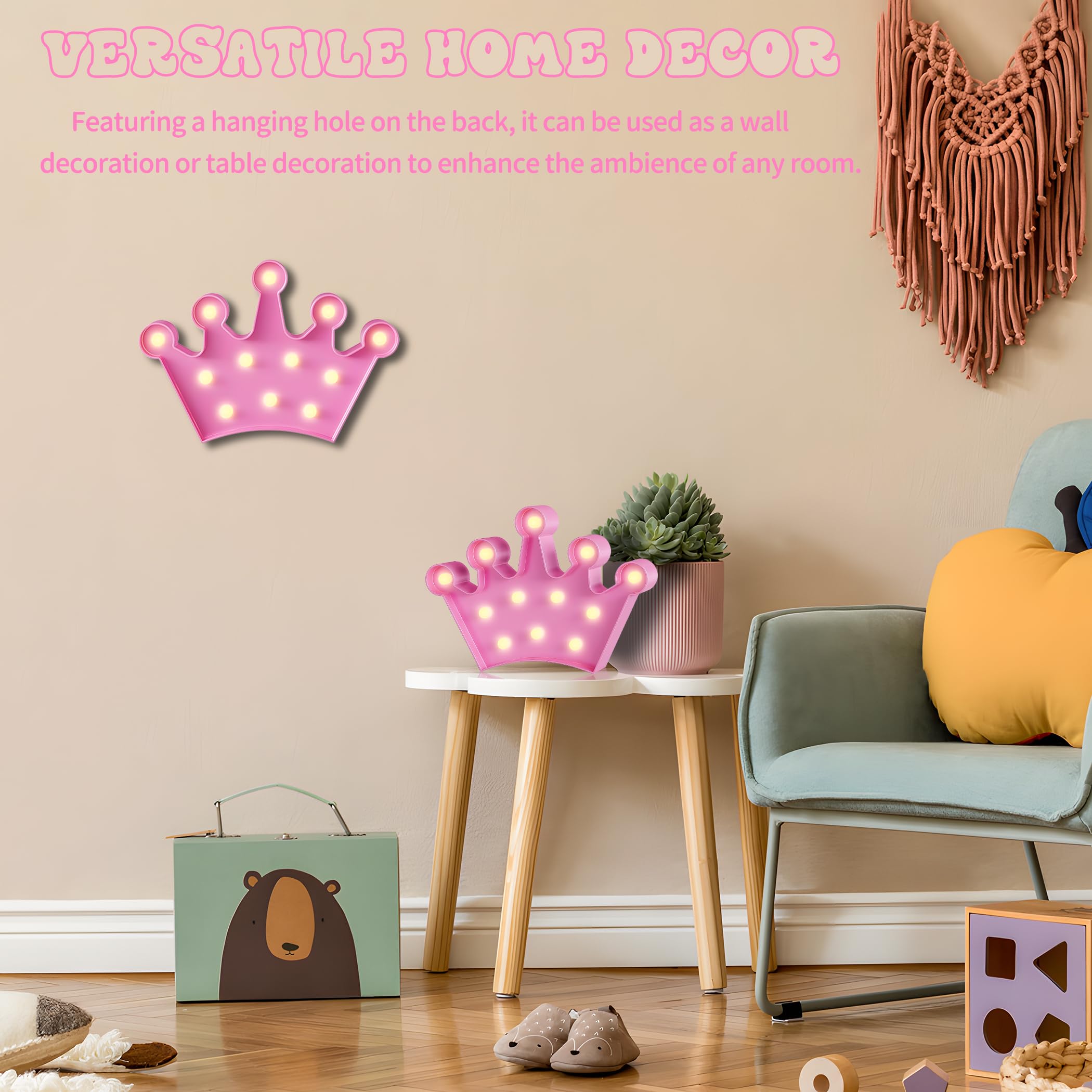 YiaMia Crown Pink Room Decor, Princess Decor for Girls Room, Princess Party Decorations, Birthday Decor, Battery Powered Night L