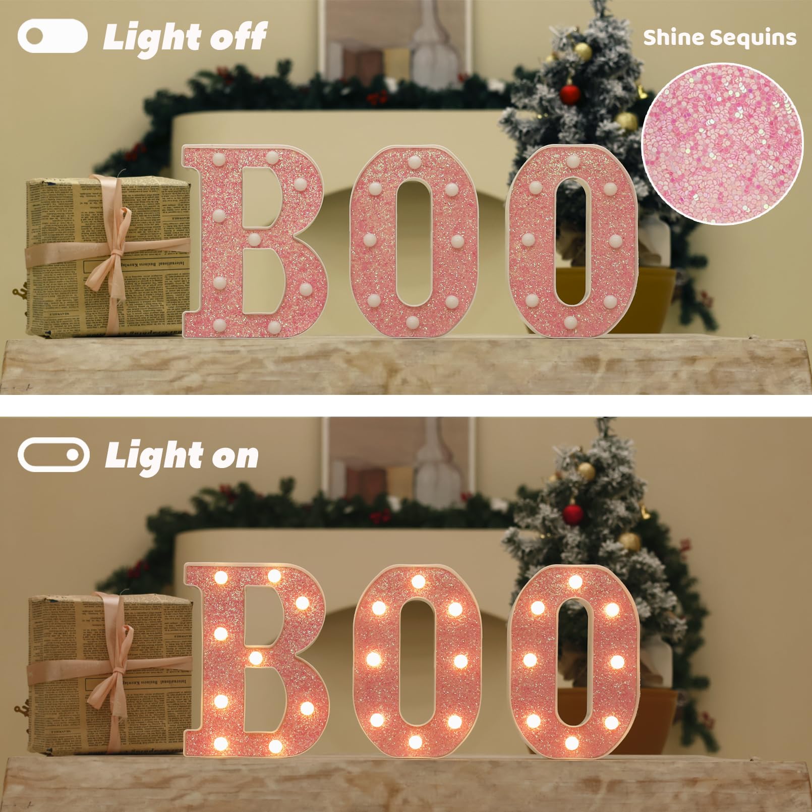 TRONSBOO LED Letter Lights Marquee Sign - Pink Glitter, Battery Powered, 6.81in x 8.58in, Plastic, Model 38fd4740-e2df-430