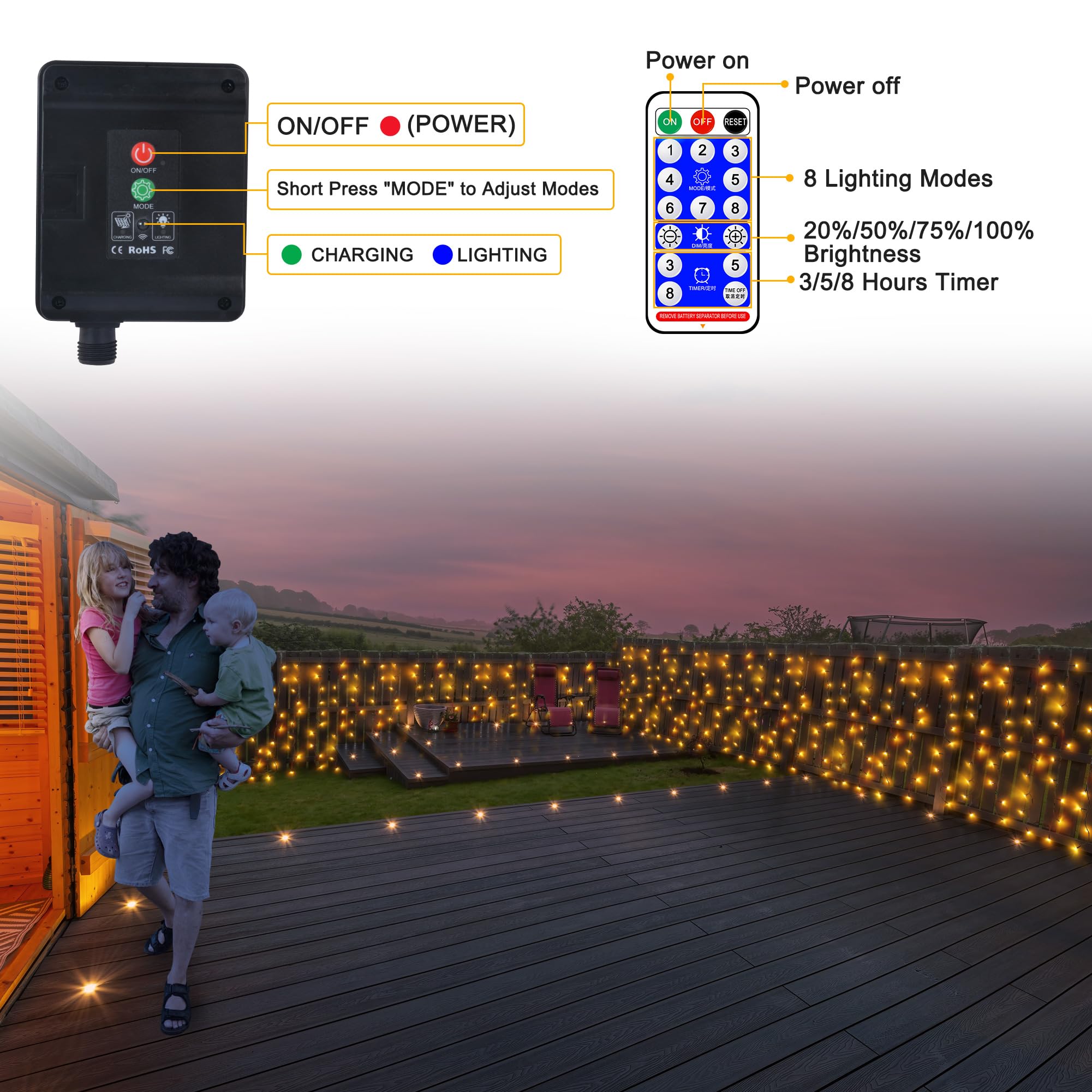 Solar Powered Curtain Lights 33Ftx 3Ft 500 Led Outdoor Curtain Lights Waterproof With Remote Timer For Garden Patio Fence Weddin