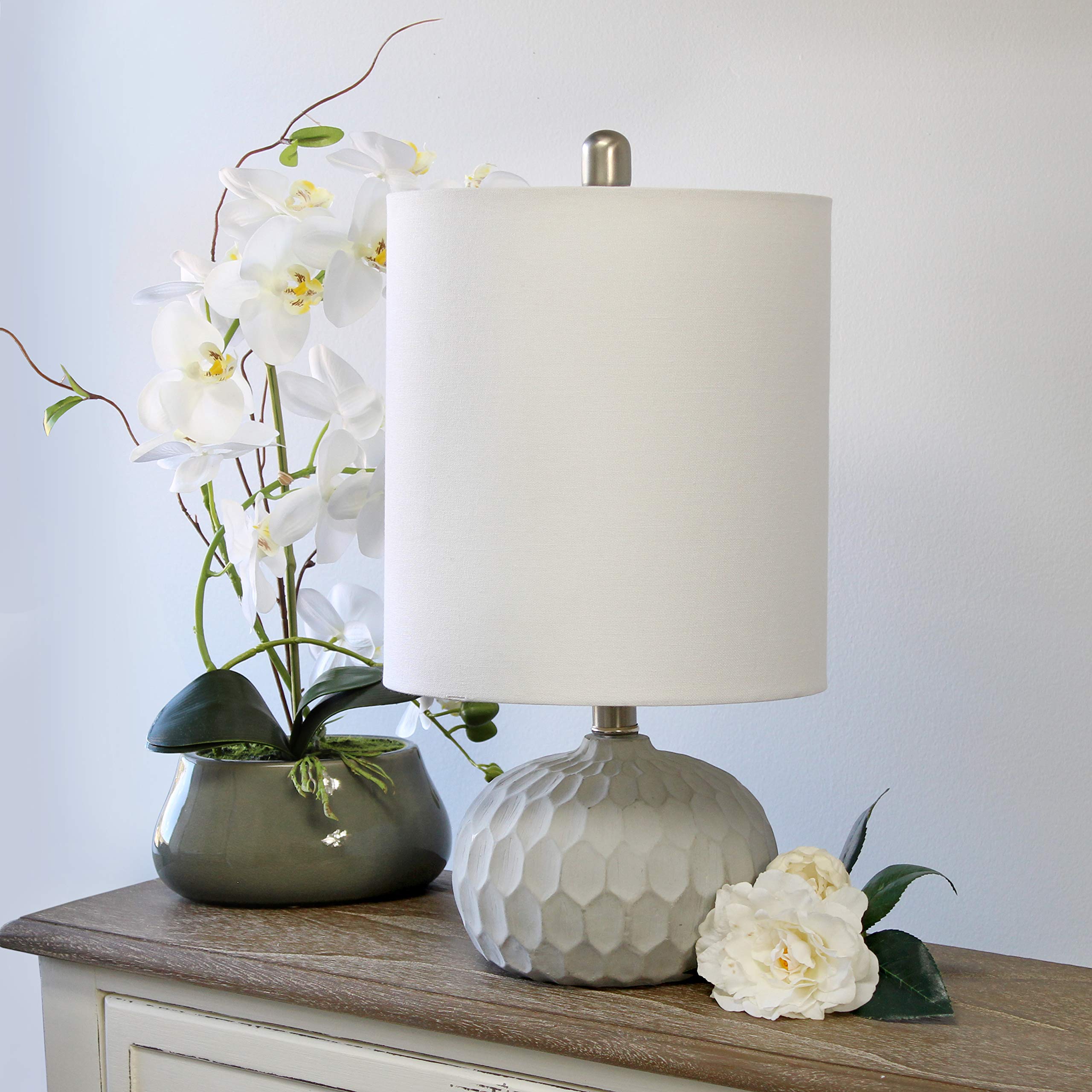 Elegant Designs LT3321-WHT Table Lamp, White Fabric Drum Shade, Cement Base