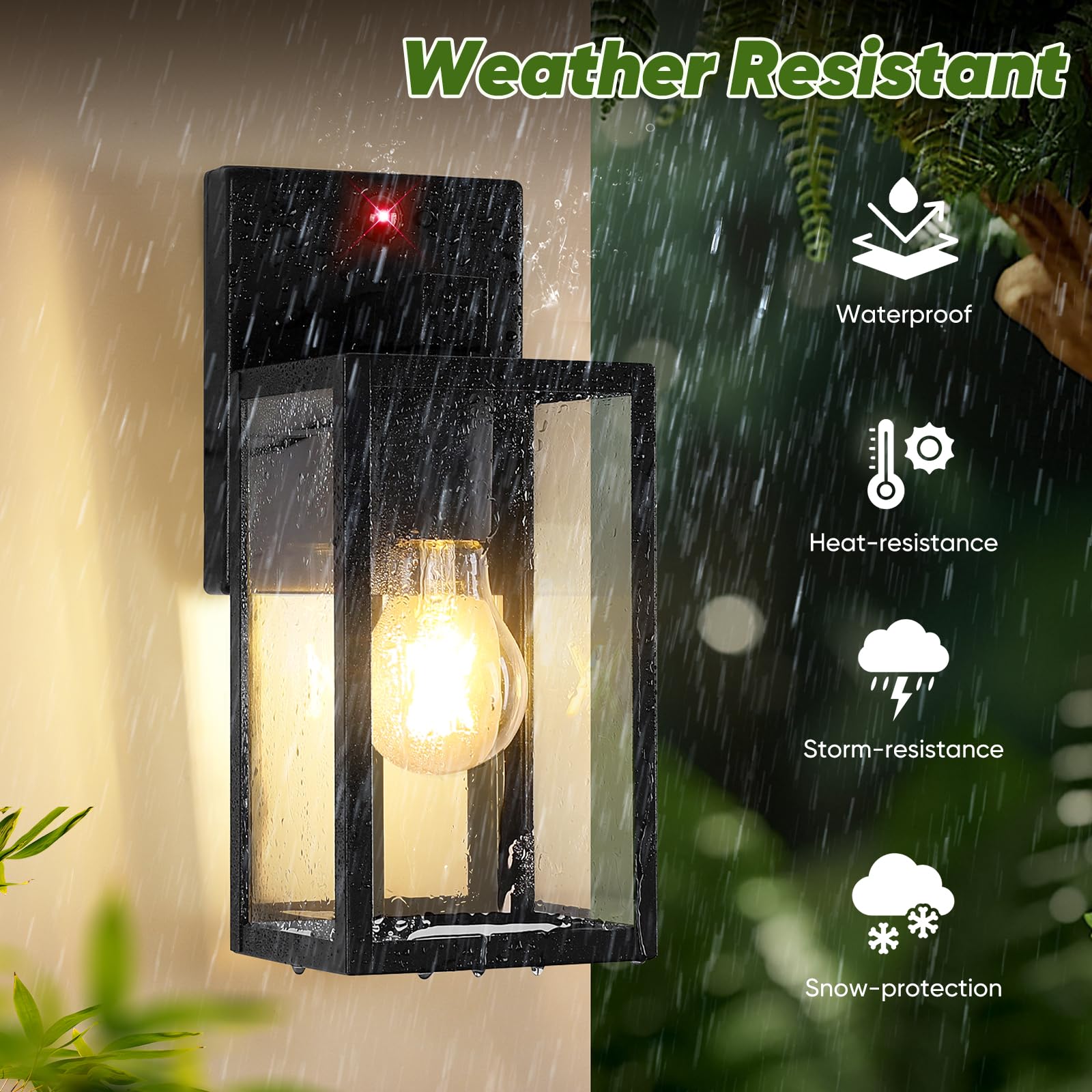 BesLowe 2-Pack Motion Sensor Outdoor Wall Lights, 10.6" Black Porch Lanterns, Dusk to Dawn, 3 Lighting Modes