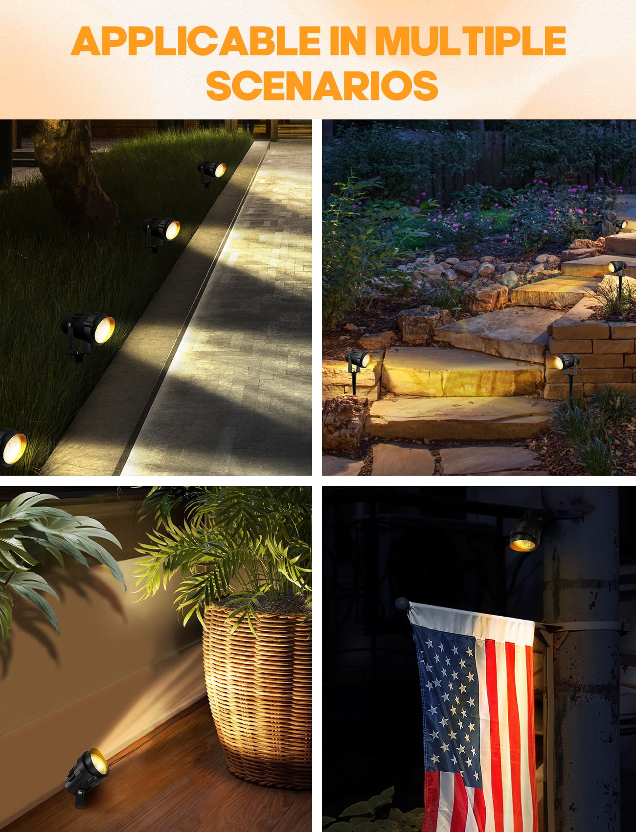 LemonBest 12W Low Voltage LED Landscape Lights, 4 Packs, Warm White, IP65 Waterproof, 12V Spotlight for Garden & Pathway