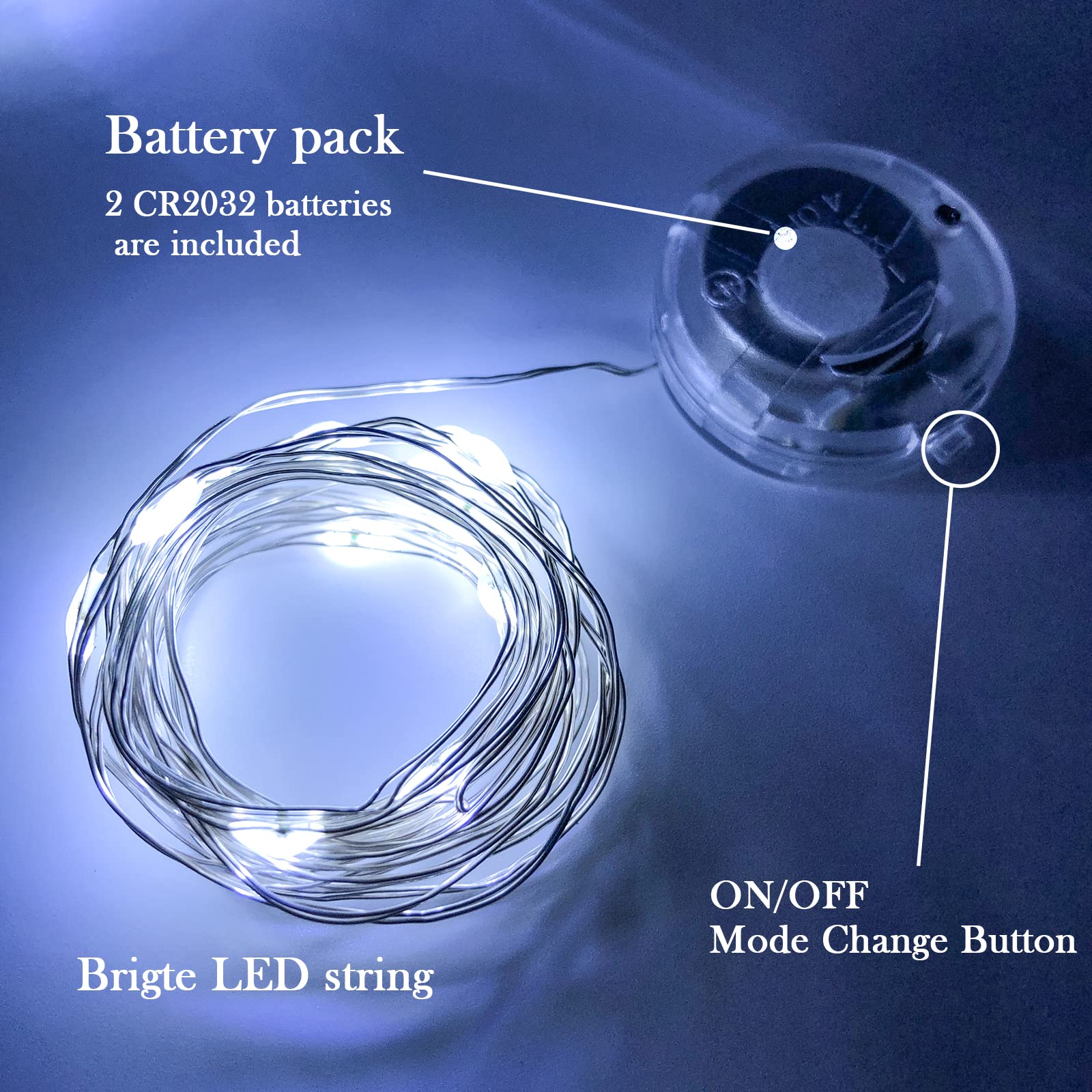 Twinkle Fairy Lights Battery Powered 3 Modes With Timer Firefly Lights 20 Led On 7.2Feet Silvery Copper Wire For Diy Wedding Party Christmas Halloween Centerpiece Decorations 15 Pack (Cool White)