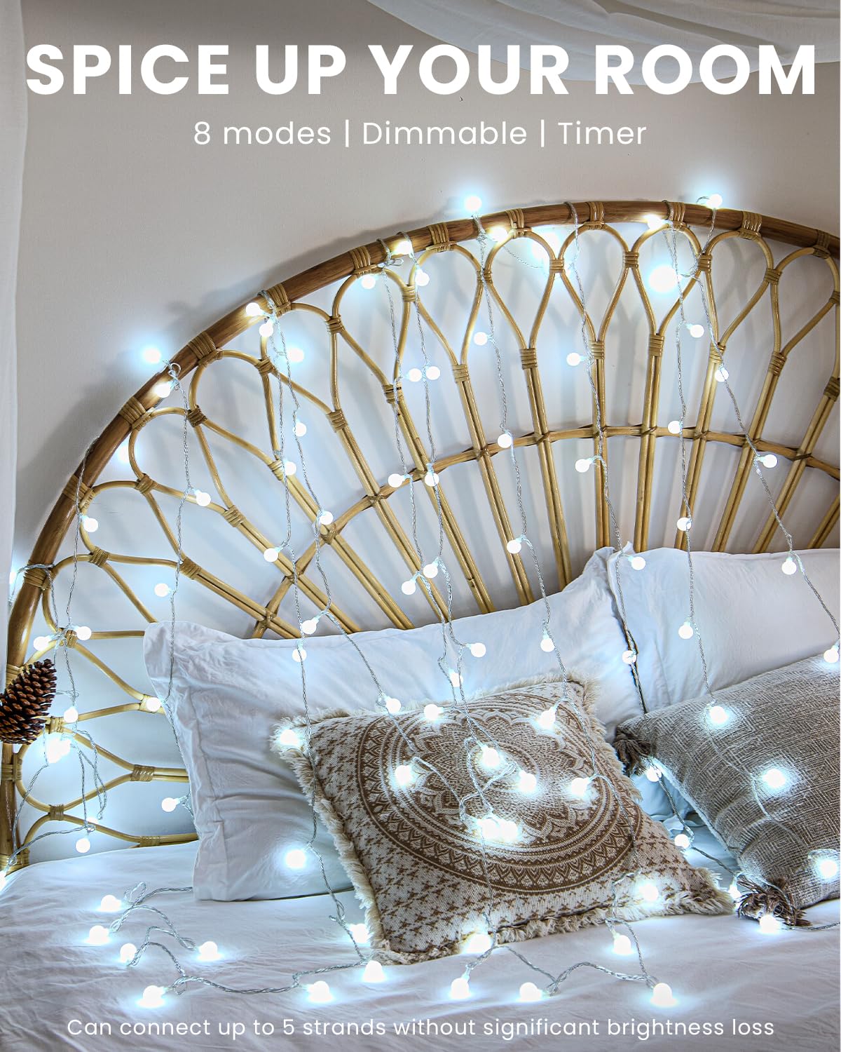 JOLYMOLY Globe String Lights 100 LED Fairy Lights 59ft Plug-in Cool White Model YG-BP03M400L01