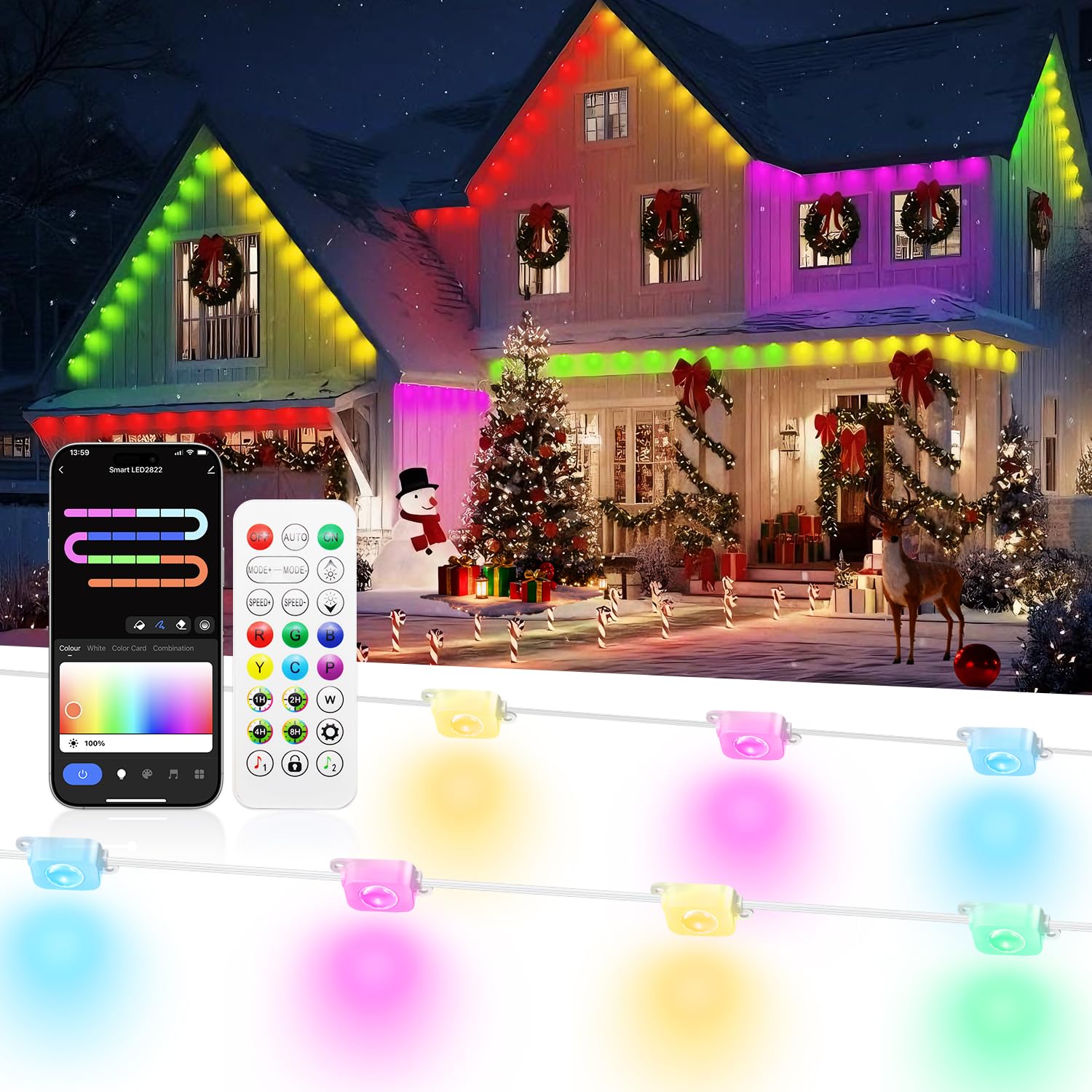 lemonlovely Permanent Outdoor Lights for House -Eaves Lights 400FT with 200 IC+RGBCW LED IP67 Waterproof, Smart Outside LED Chri