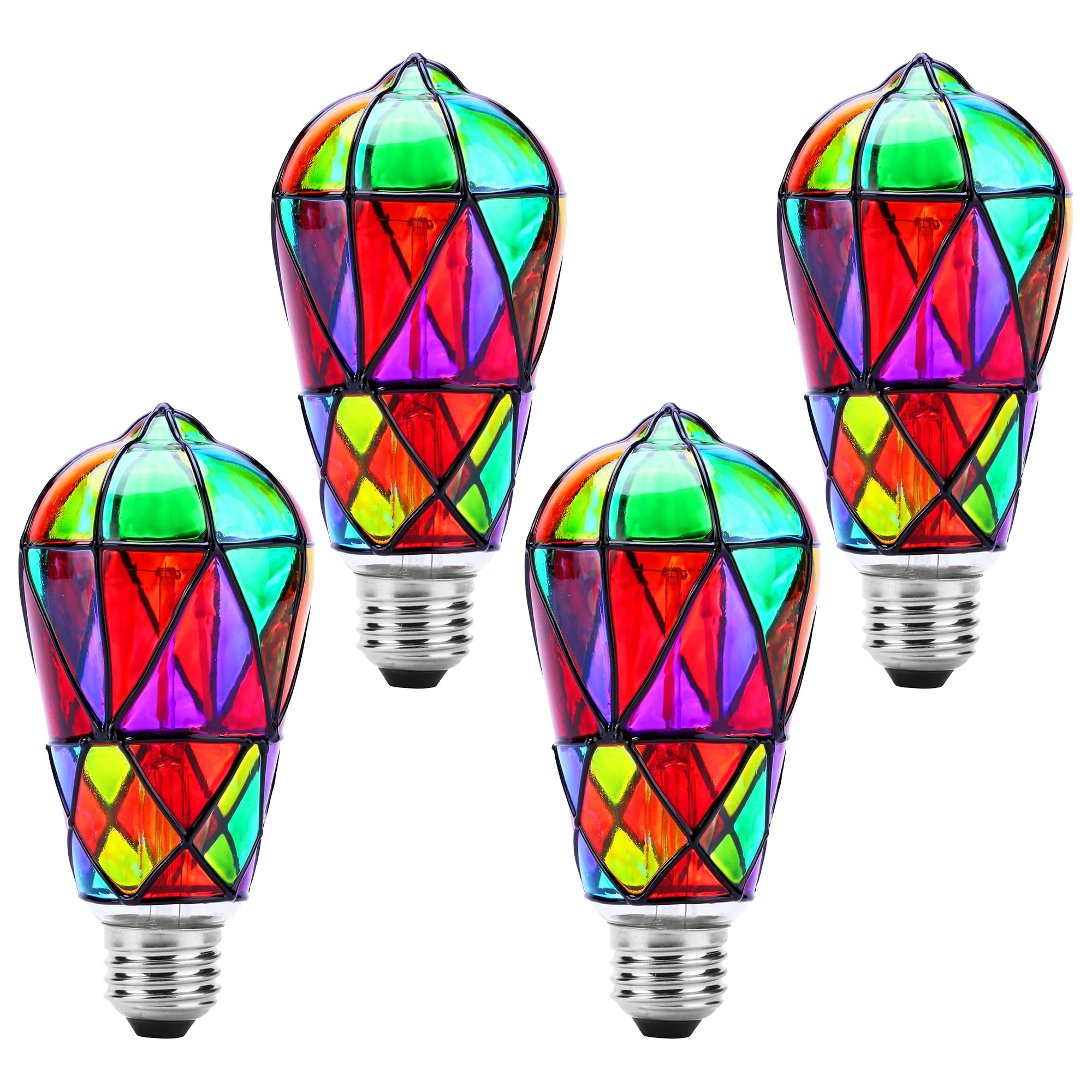 Kitmose 4 Pack Stained Glass Light Bulbs, Led Edison Light Bulb E26 3.5W Replacement Light Bulbs Tiffany Style For Bedroom Living Room Home Christmas Decoration