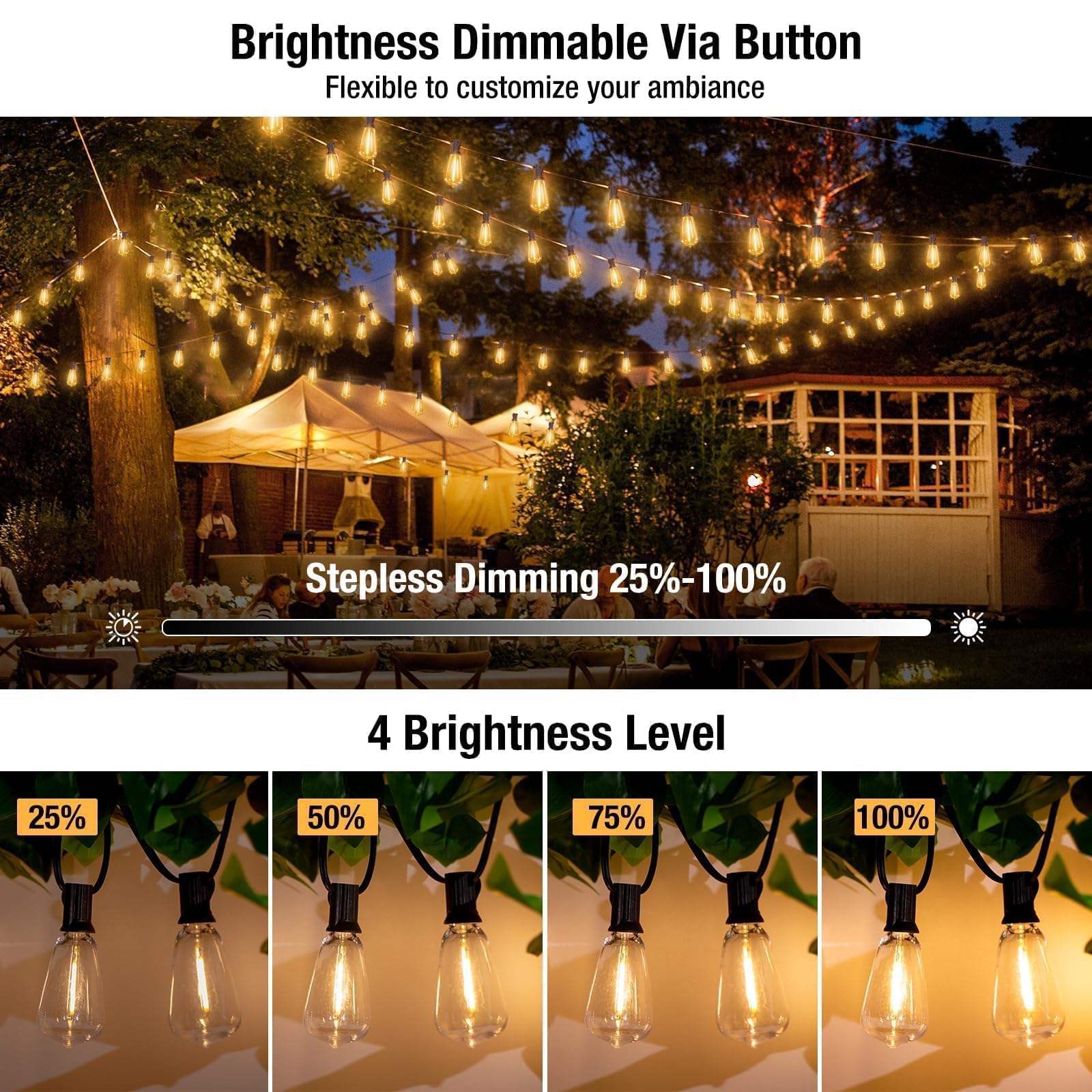 Litogo 60Ft Led Outdoor String Lights With Dimmer, Waterproof Patio Lights With St38 Vintage Edison Bulbs, Warm White Outside Ha