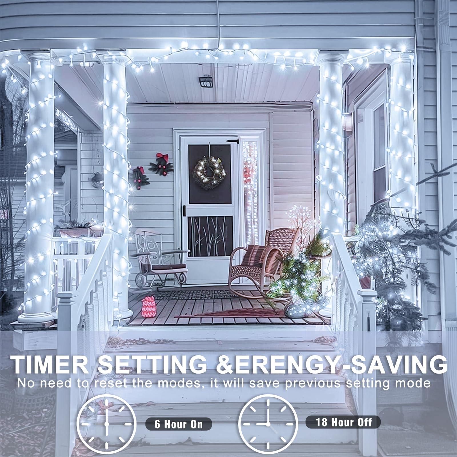 132Ft 400 Led White String Lights Indoor Bedroom, 8 Modes White Christmas Lights Outdoor Clear Wire, Plug In Twinkle Fairy Light