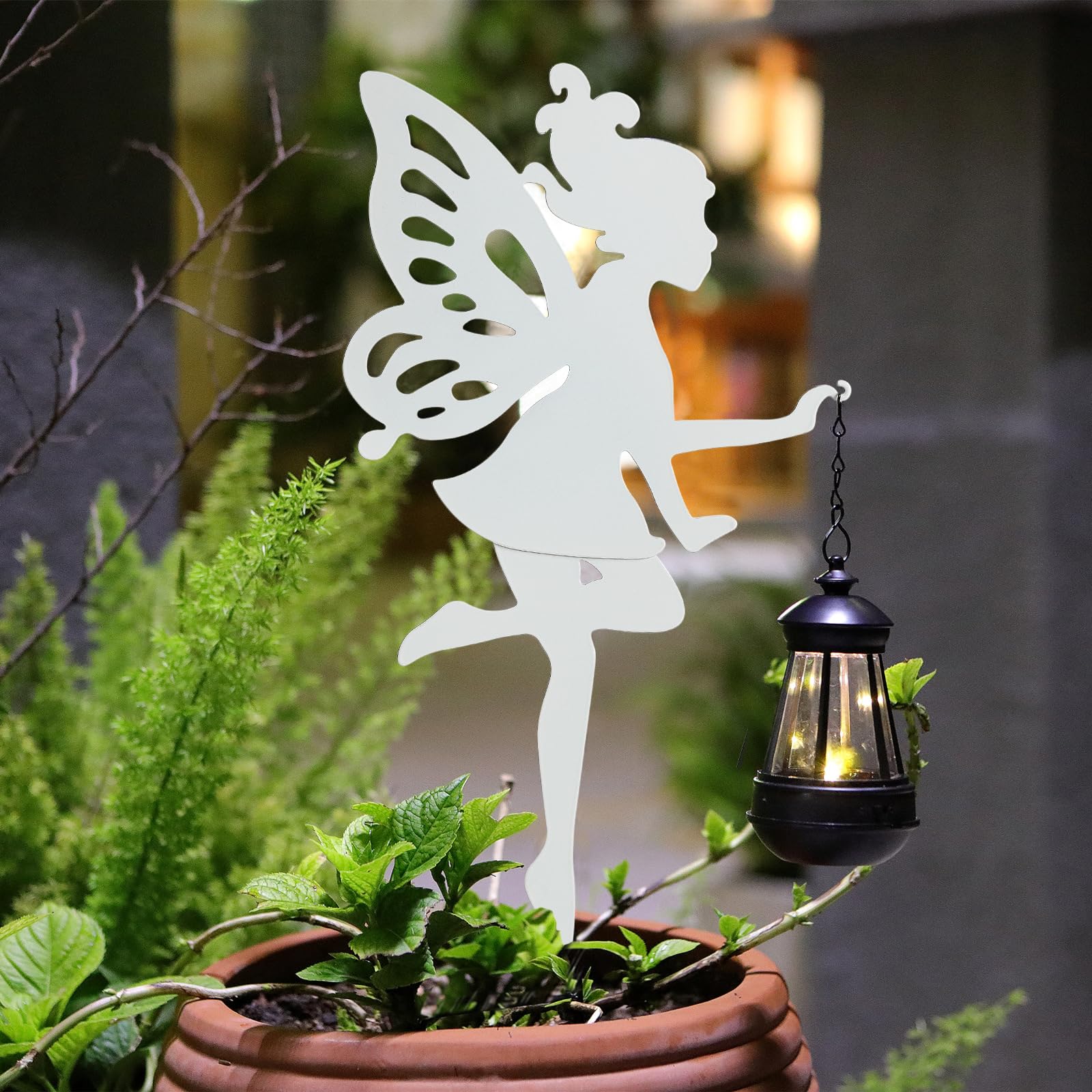 Yunjackeydz Solar-Garden-Lamp 2 Pack Metal Fairy Hanging Lanterns, Solar Outdoor Decorative Stake Ornaments For Lawn, Patio Or C