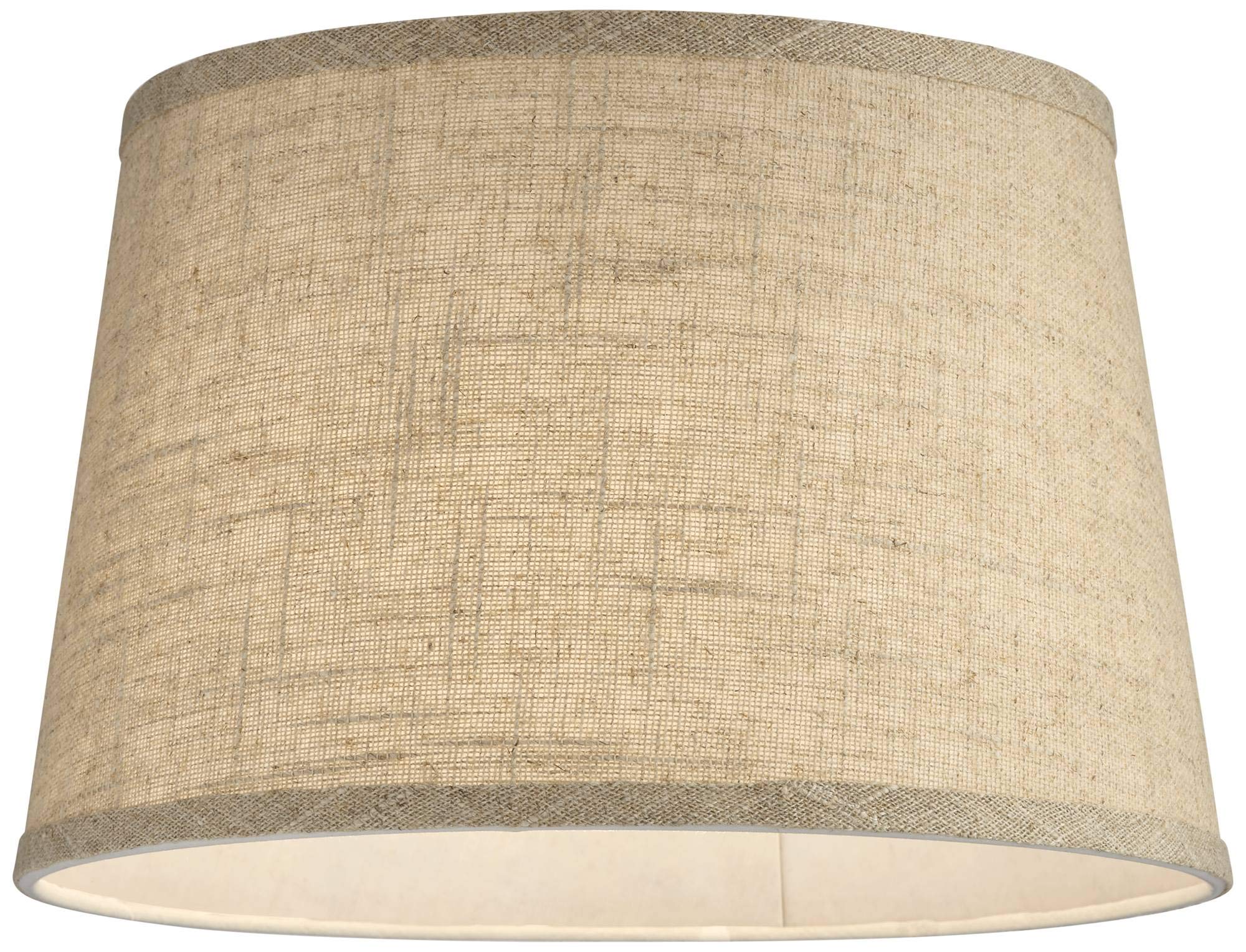 Natural Fine Burlap Small Drum Lamp Shade 10'' Top X 12'' Bottom X 8'' Slant (Spider) Replacement With Harp And Finial - Springc