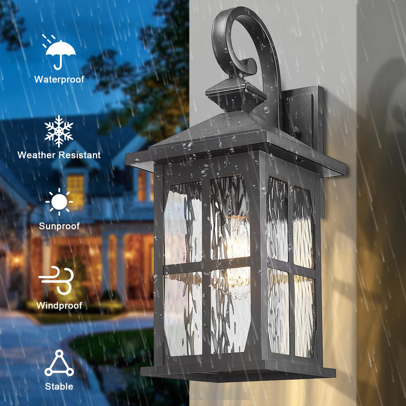 Darkaway Large Outdoor Light Fixtures Wall Mount  21Inch Outside Wall Lights Exterior Lighting Fixture With Water Ripple Glass Outdoor Wall Sconce For House Porch Hallway Garage Front Door
