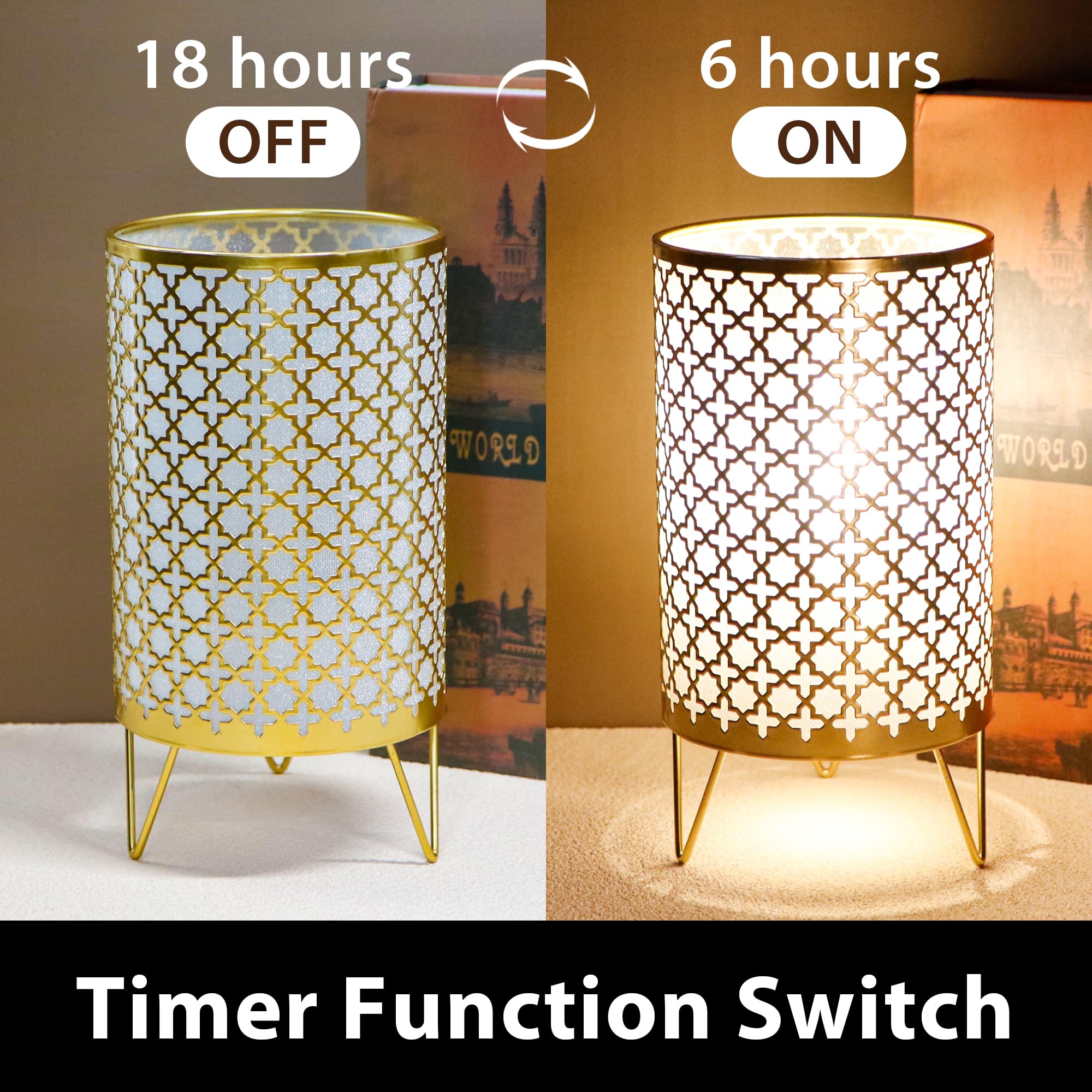 Trirocks Set Of 2 Battery Operated Lamp 6.5'' Tall Metal Cordless Table Lamp Bronze Lanterns With Warm Fairy Lights Bulb For Pat