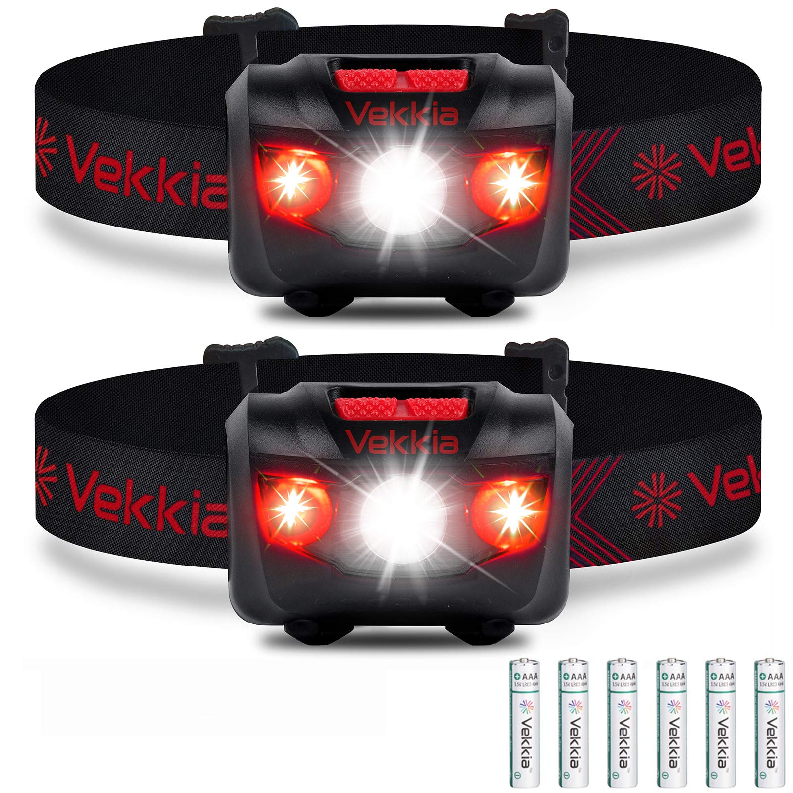 Vekkia Ultra Bright Led Headlamp Flashlight (2 Pack), White And Red Light Headlight With Adjustable Headband, Ipx6 Waterproof He