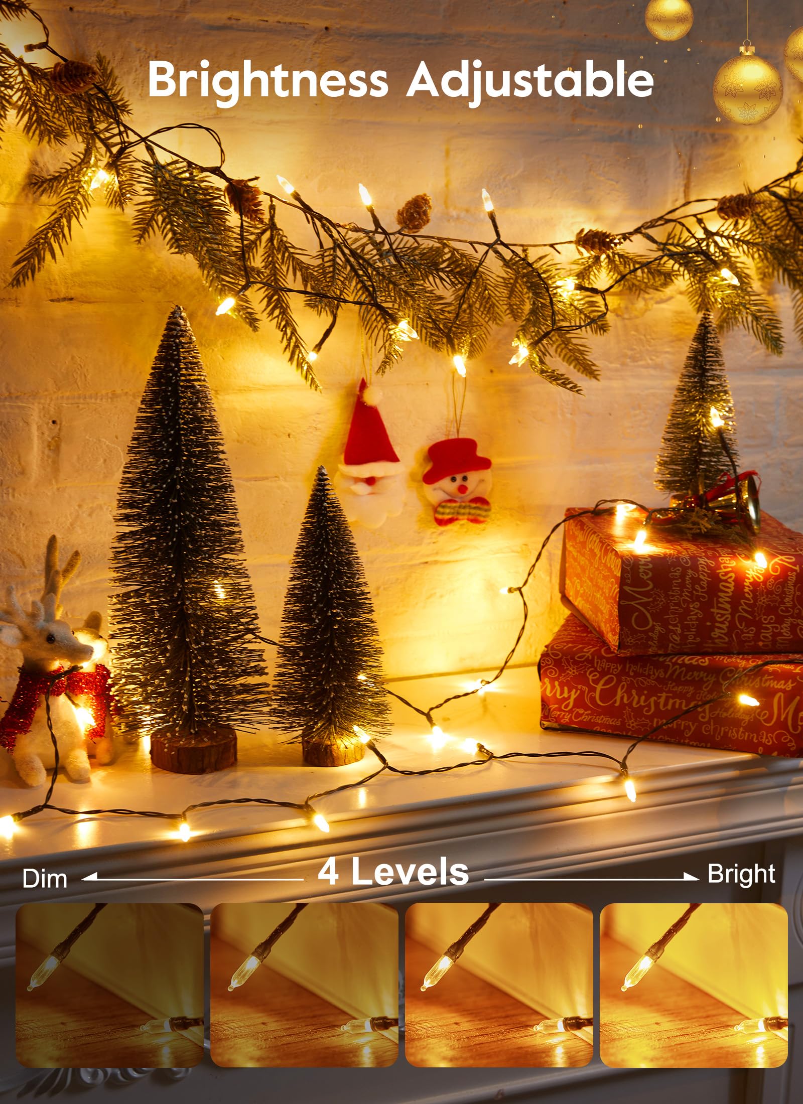 Minetom LED Christmas Lights, 100 Count Warm White String Lights, 39 FT with Remote, USB Plug for Indoor Decorations