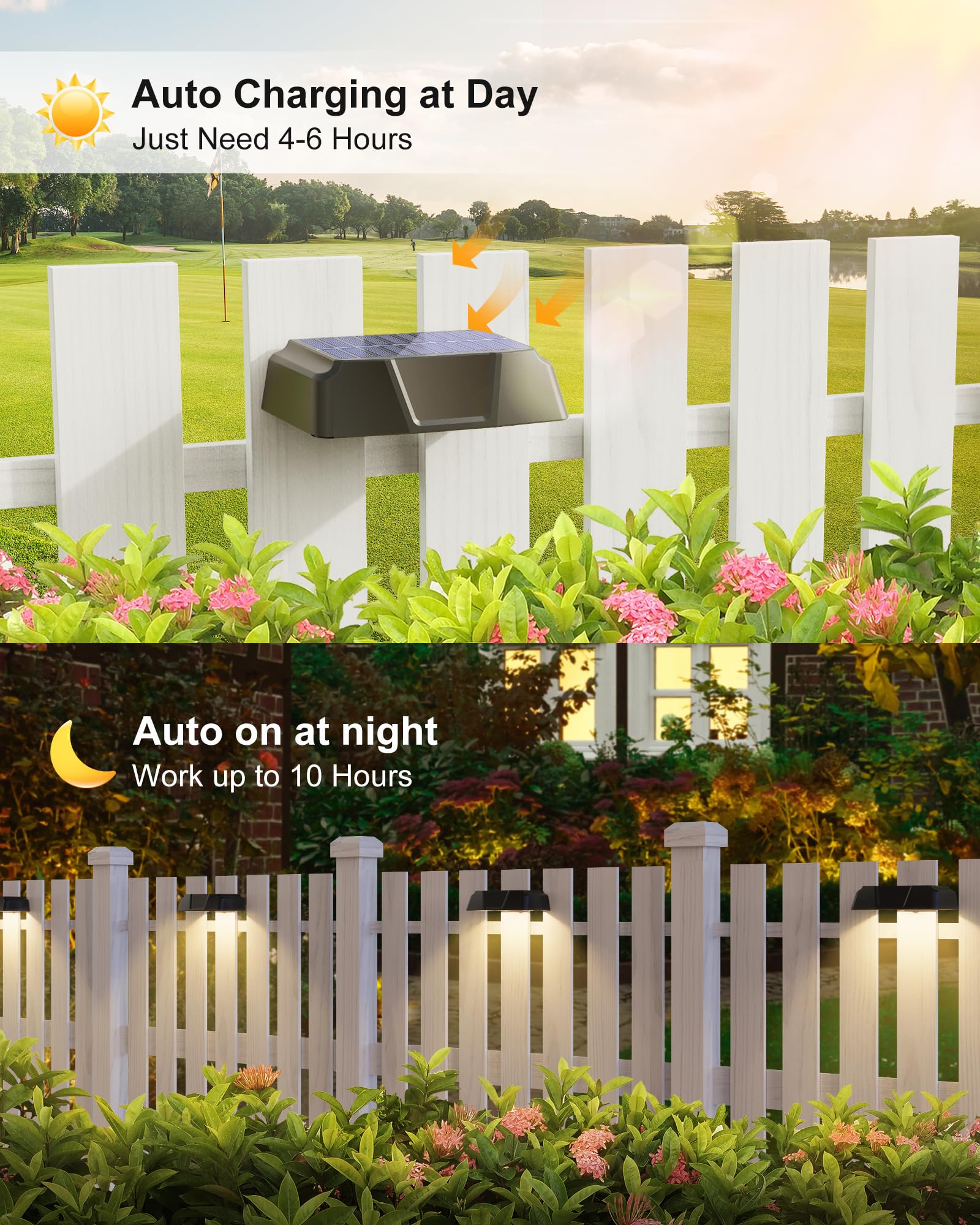 Brightown Solar Fence Lights Outdoor - 6 Pack Solar Outdoor Lights With Warm White, Cool White, 7 Rgb Color, Fade/Jump Modes, So