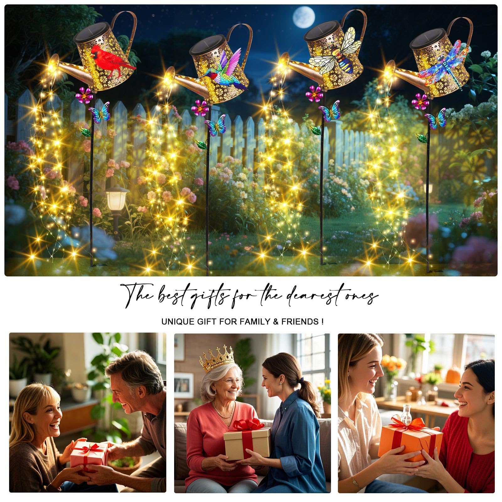 Solar Lights Outdoor Decorative,Metal Solar Watering Can Lights With Hummingbird, Waterproof Garden Stake For Yard Lawn Patio Pa