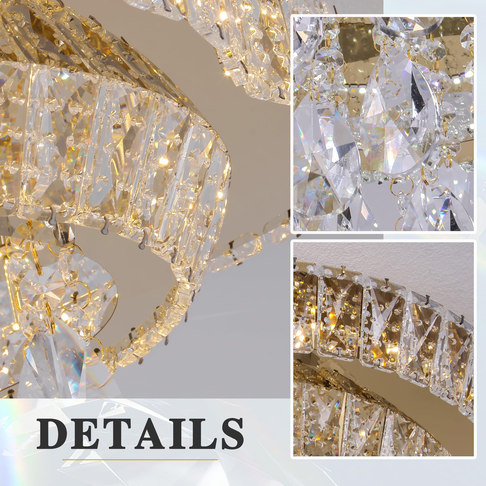 OSGNER 18" Gold Crystal LED Ceiling Light with Remote Control, Dimmable Flush Mount Chandelier for Living Room, Bedroom, Dining Room - Model X505-18-GD
