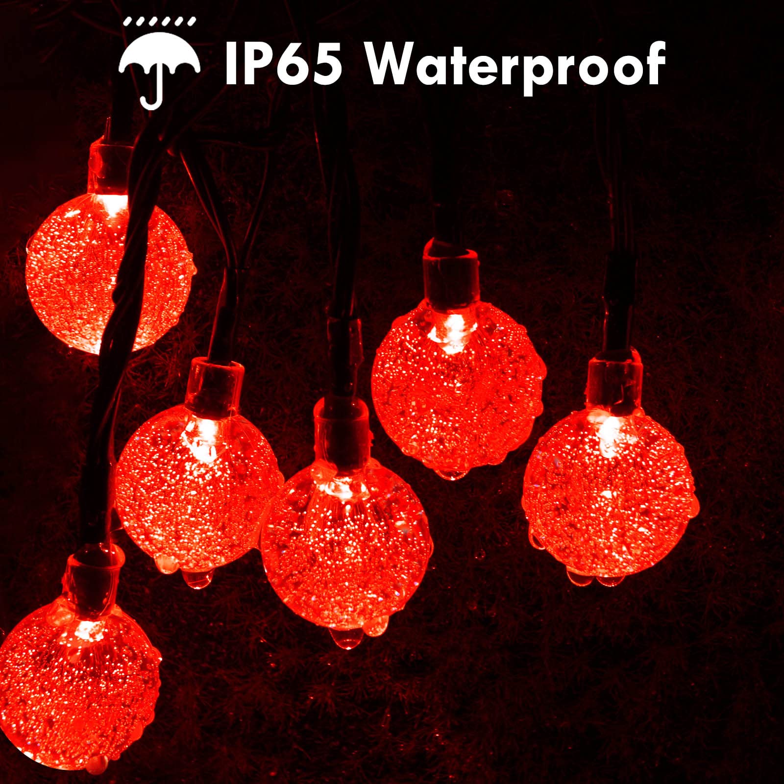 2-Pack Total 100 Led 64Ft Red Solar String Lights For Outside, Waterproof Solar Halloween Lights With 8 Lighting Modes, Crystal