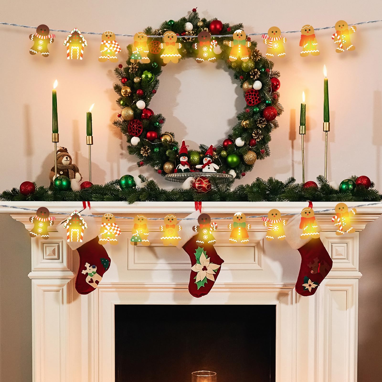 Ganeen Christmas String Lights 20 Led 10 Ft Cute Hanging String Lights For Christmas Tree Battery Operated Indoor Holiday Lights For Xmas Party Decorations Outdoor Mantel Fireplace(Gingerbread)