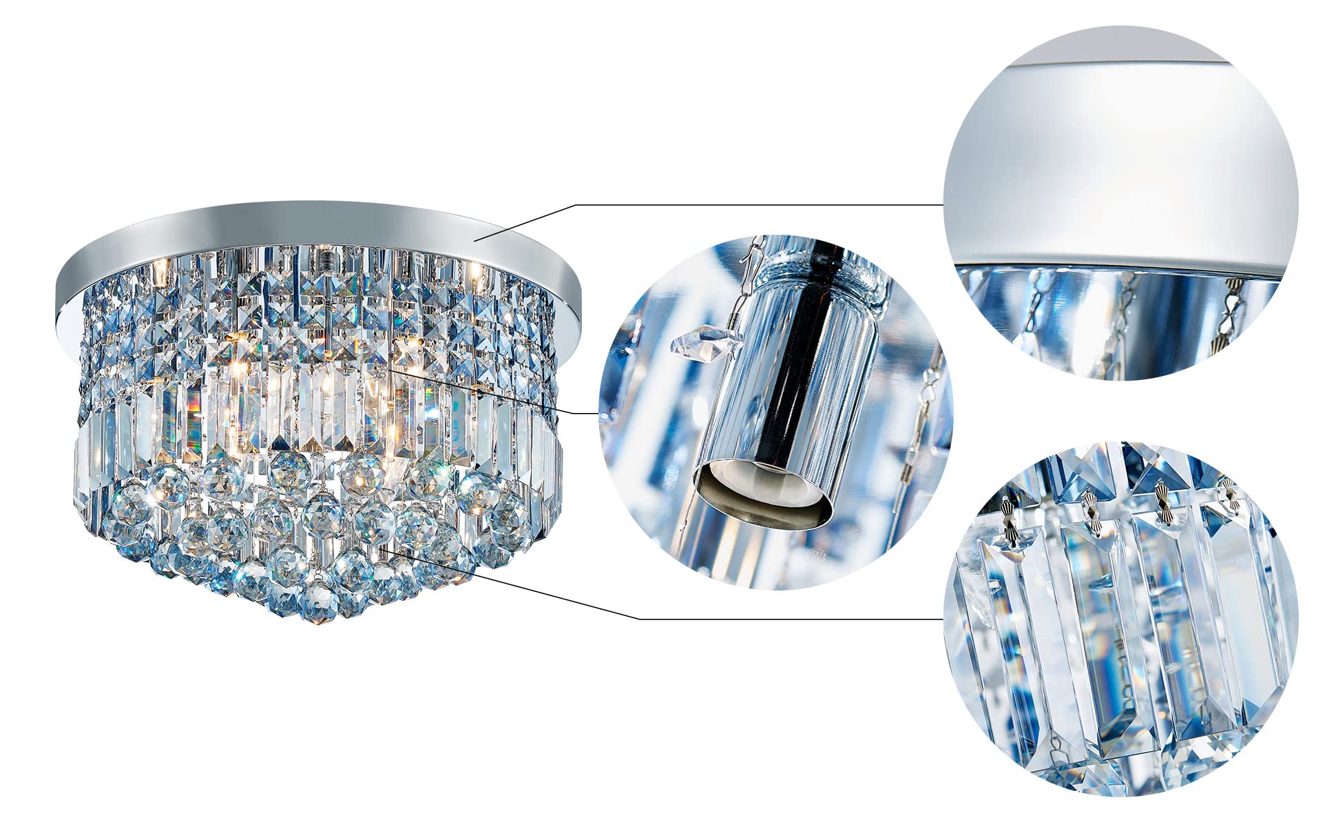 SM Saint Mossi 9-Light Modern K9 Crystal Chandelier, Flush Mount, H 11" x D 20", Light Blue Crystal & Chrome Finish, Model SM-DY-22017-