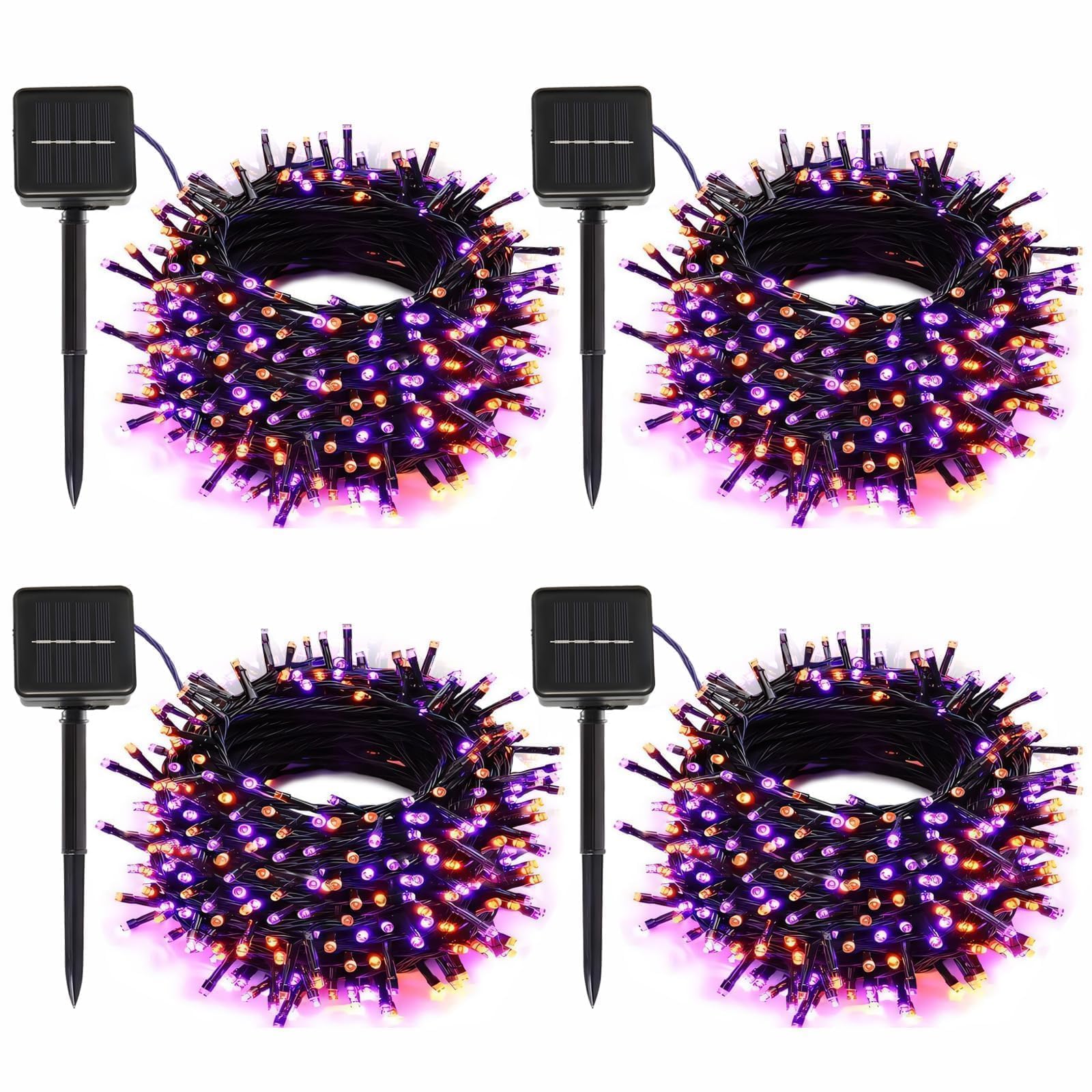 SyouHome Solar String Lights, 156Ft 4-Pack, 400 LED Waterproof, 8 Modes, Purple & Orange