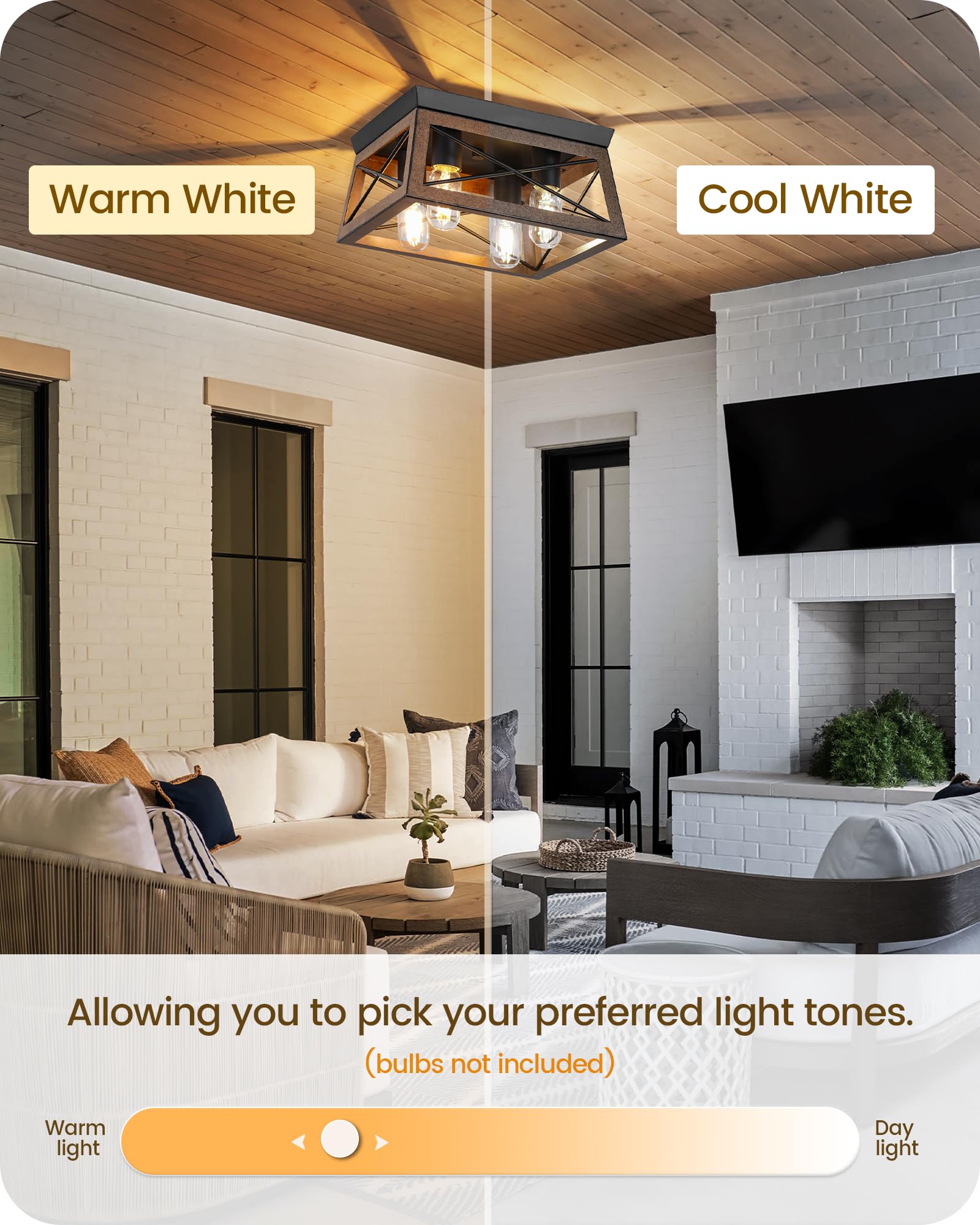 Goebleson Farmhouse Flush Mount Ceiling Light Fixtures, 4-Light Hallway Close To Ceiling Light, Metal-Framed, Wood Grain Finish,