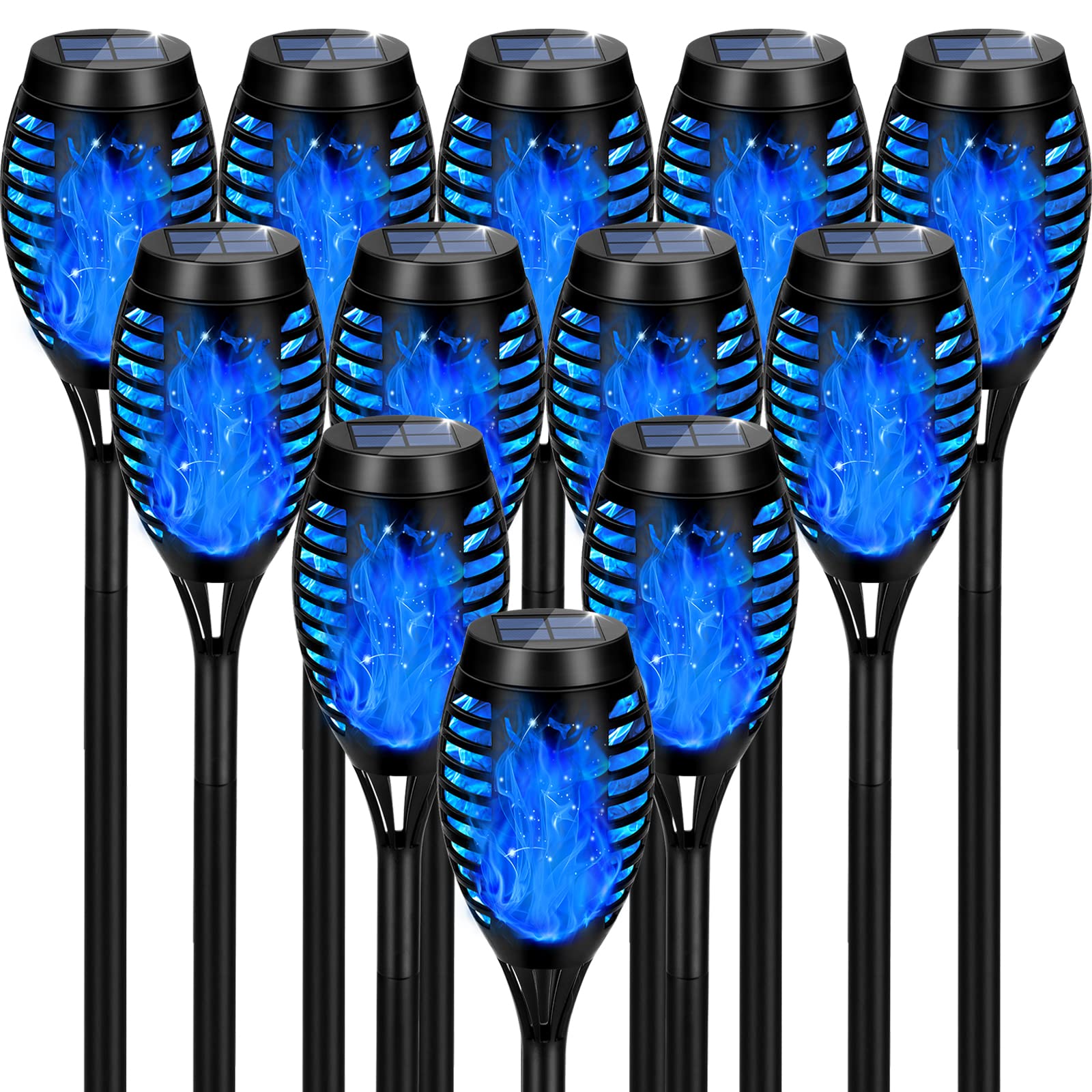 Upgraded Solar Lights Outdoor Waterproof Blue, Tancuzo 12 Pack Solar Torch Light With Flickering Flame, Mini Solar Outdoor Light