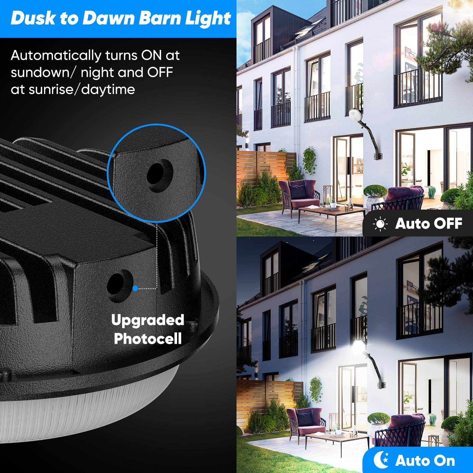 Kondras 2-Pack LED Barn Lights 24000LM, 150W, IP66 Waterproof, 6500K, Adjustable Head Security Light, Black, Model GCD-01