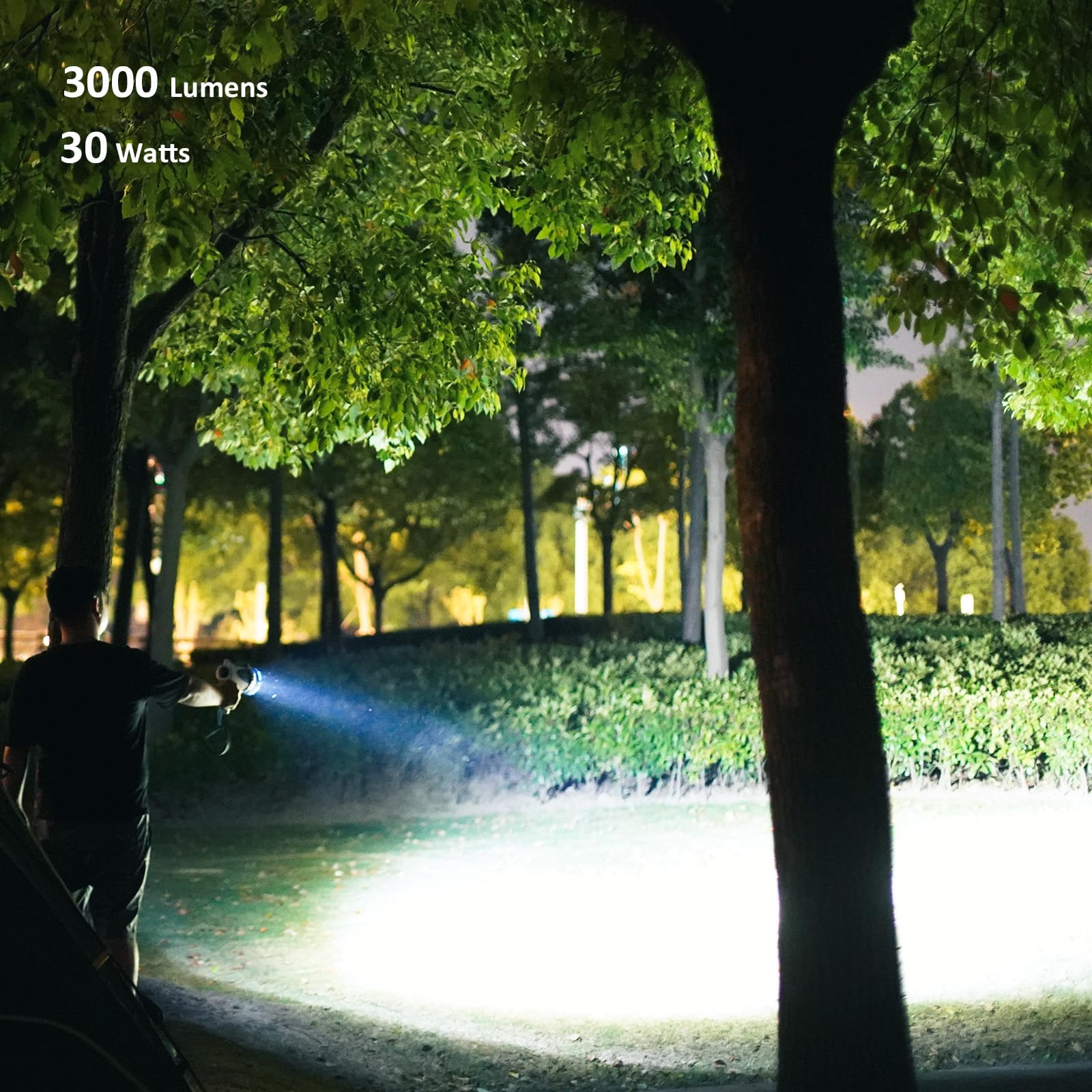 GOODSMANN Rechargeable Handheld Spotlight 3000 Lumen Waterproof LED Flashlight, Blue, Model 9924-H101-01, USB Adapter & Car Charger Included