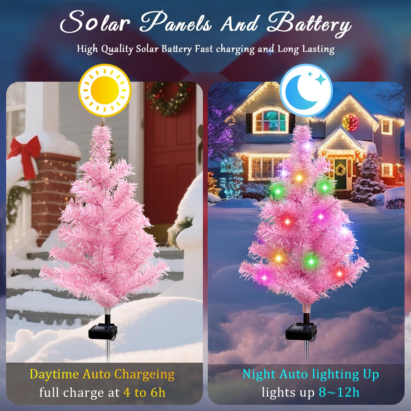Solar Christmas Tree Outdoor Decor  Waterproof Solar Xmas Decorations Garden Stake Lights  Multi-Color Led Christmas D?Or For Outside Landscape Pathway Porch Yard Holiday (4 Pcs Pink)