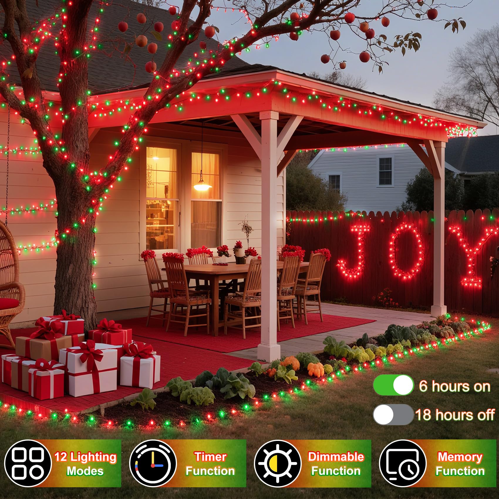 1500 Led 470Ft Christmas String Lights Outdoor  12 Pro Modes And Timer Memory & Brightness  Plug In Waterproof Clear Wire Twinkle Light For For Xmas Yard Tree Wedding Party Decor (Red & Green)