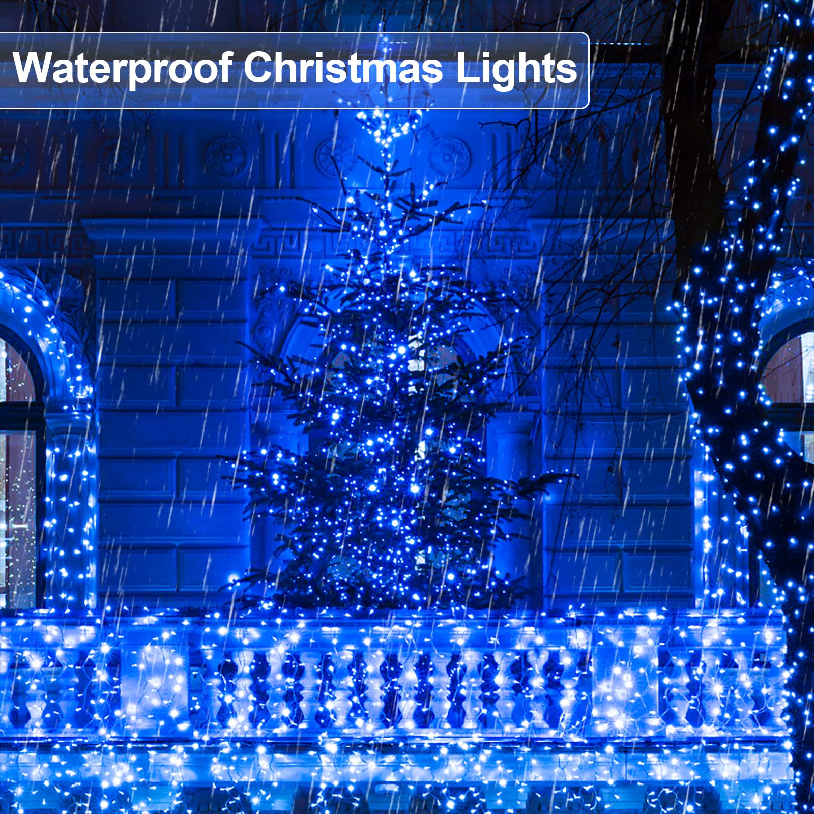 Jxledayy 200Ft 500 Led Blue Christmas Lights - Waterproof Fairy String Lights With Timer