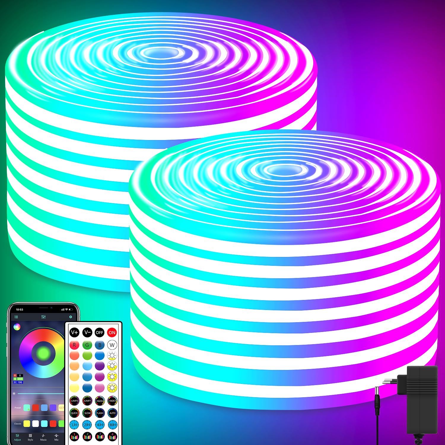 segrass Neon Led Rope Lights,132FT RGB LED Strip Lights, App Control/IR Remote,Outdoor IP65 Waterproof, Music Syncing, Flexible 