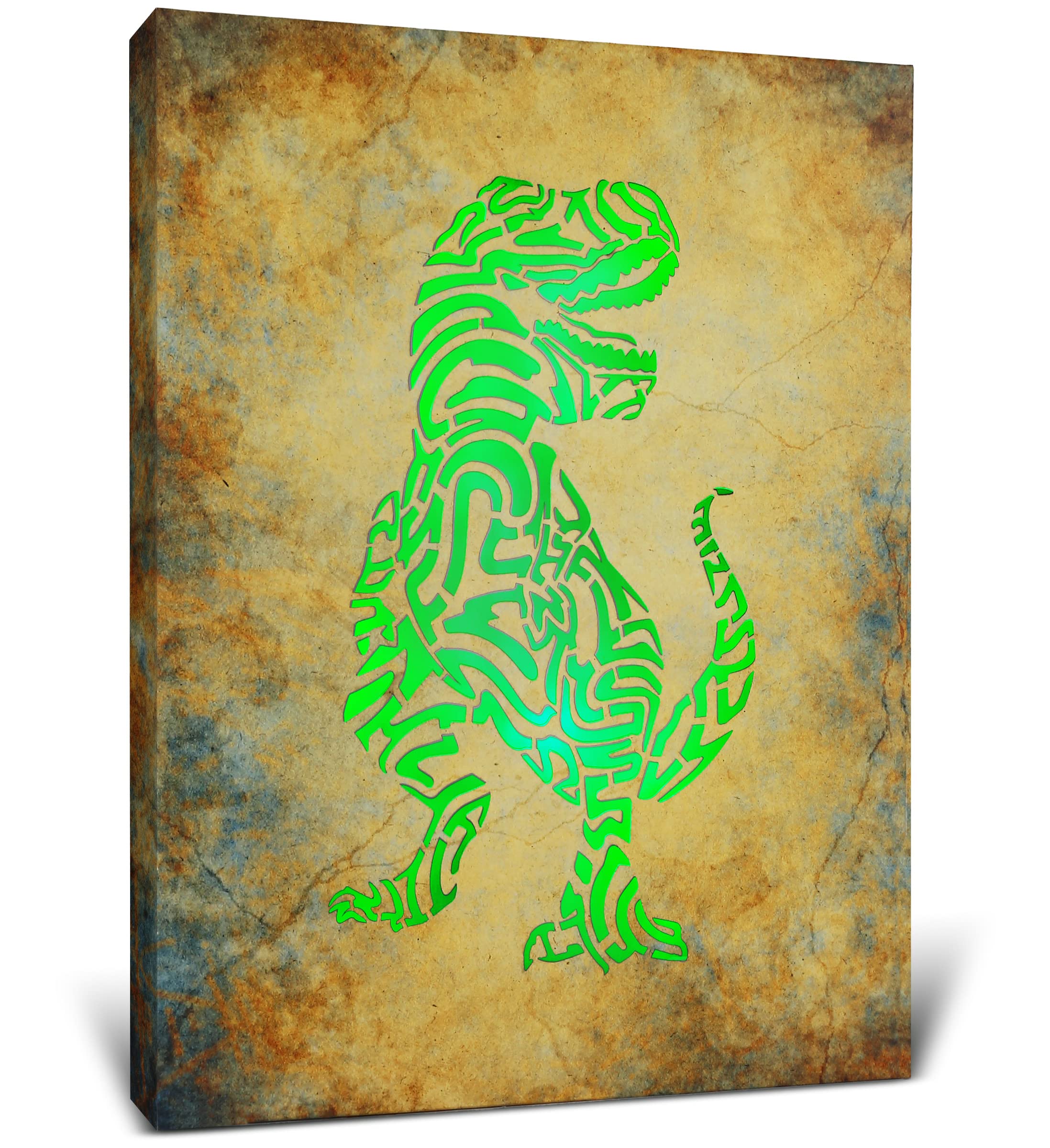 Cota Global T-Rex Dinosaur Light Up Led Wall Art - Fun Changing Color Led Light Up Picture Art For Bedroom, Modern Wall Hang Liv
