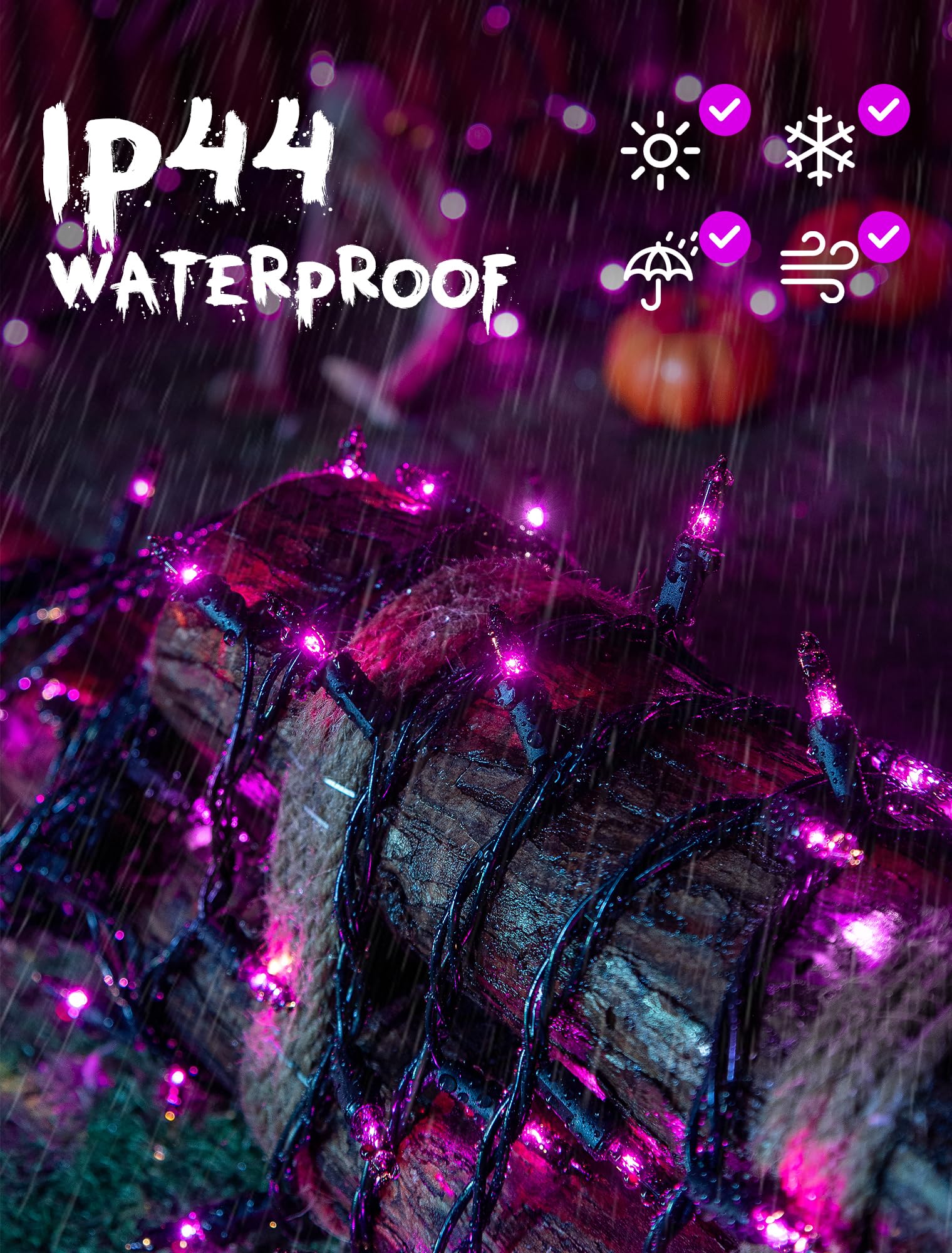 Hopolon Purple Halloween Lights 2Pack 13Ft 50Count Halloween Decorations Mini Purple String Lights With Black Wire Waterproof Ul Certified For Indoor Outdoor Christmas Tree Home Party Garden Holiday