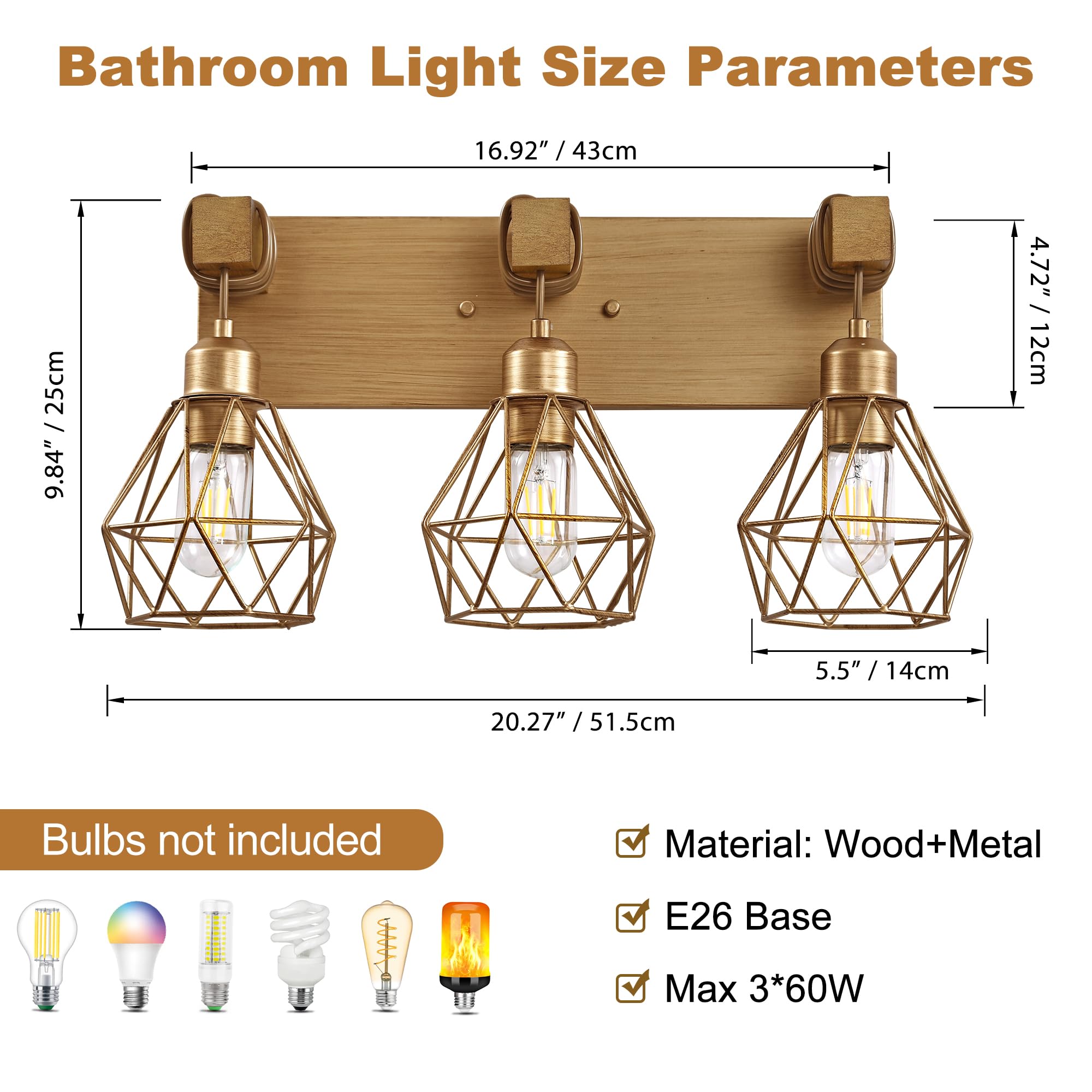 Gold Bathroom Vanity Light Fixtures  3-Light Gold Bathroom Light Fixtures Over Mirror  Sconces Wall Lighting With Elegant Metal Lampshade For Living Room  Bedroom  Hallway