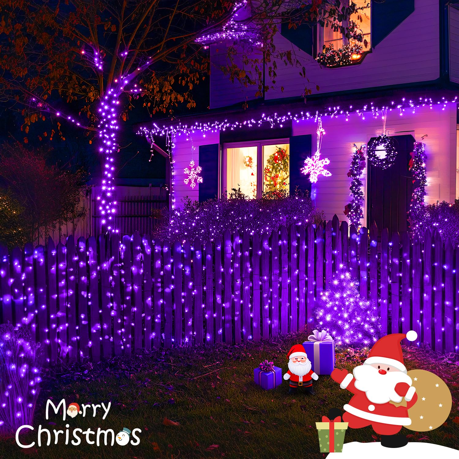 JMEXSUSS 150 LED Purple Christmas Lights: 59 Ft Purple String Lights Indoor Outdoor Waterproof - Connectable Christmas Tree Ligh