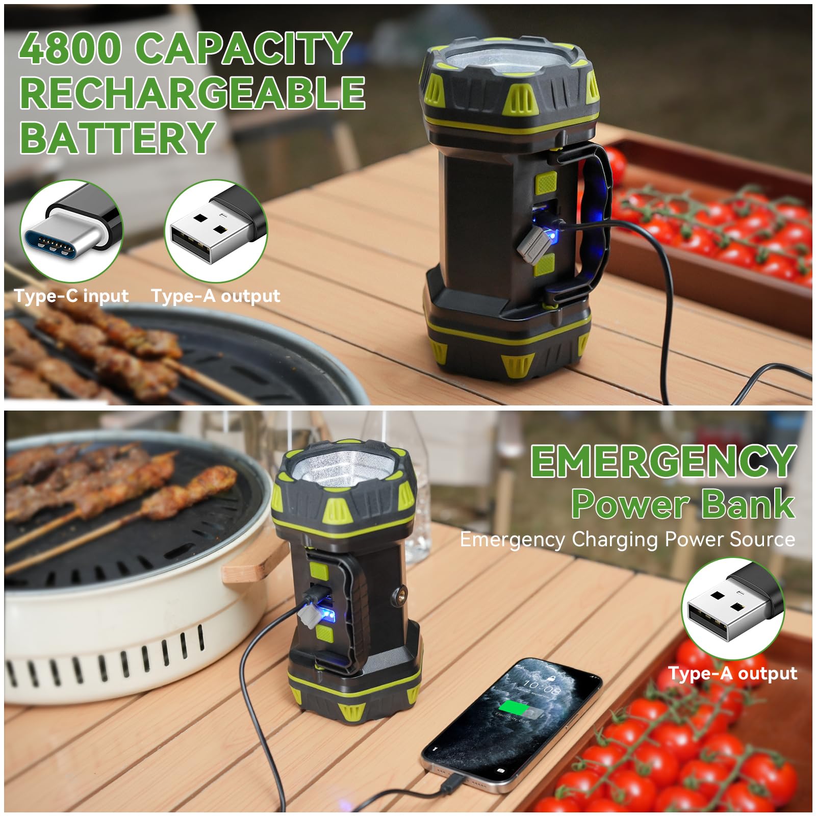AlpsWolf LED Camping Lantern - Rechargeable 1200LM, 4800mAh Battery, 4+4 Modes, Portable Black, Model HC262
