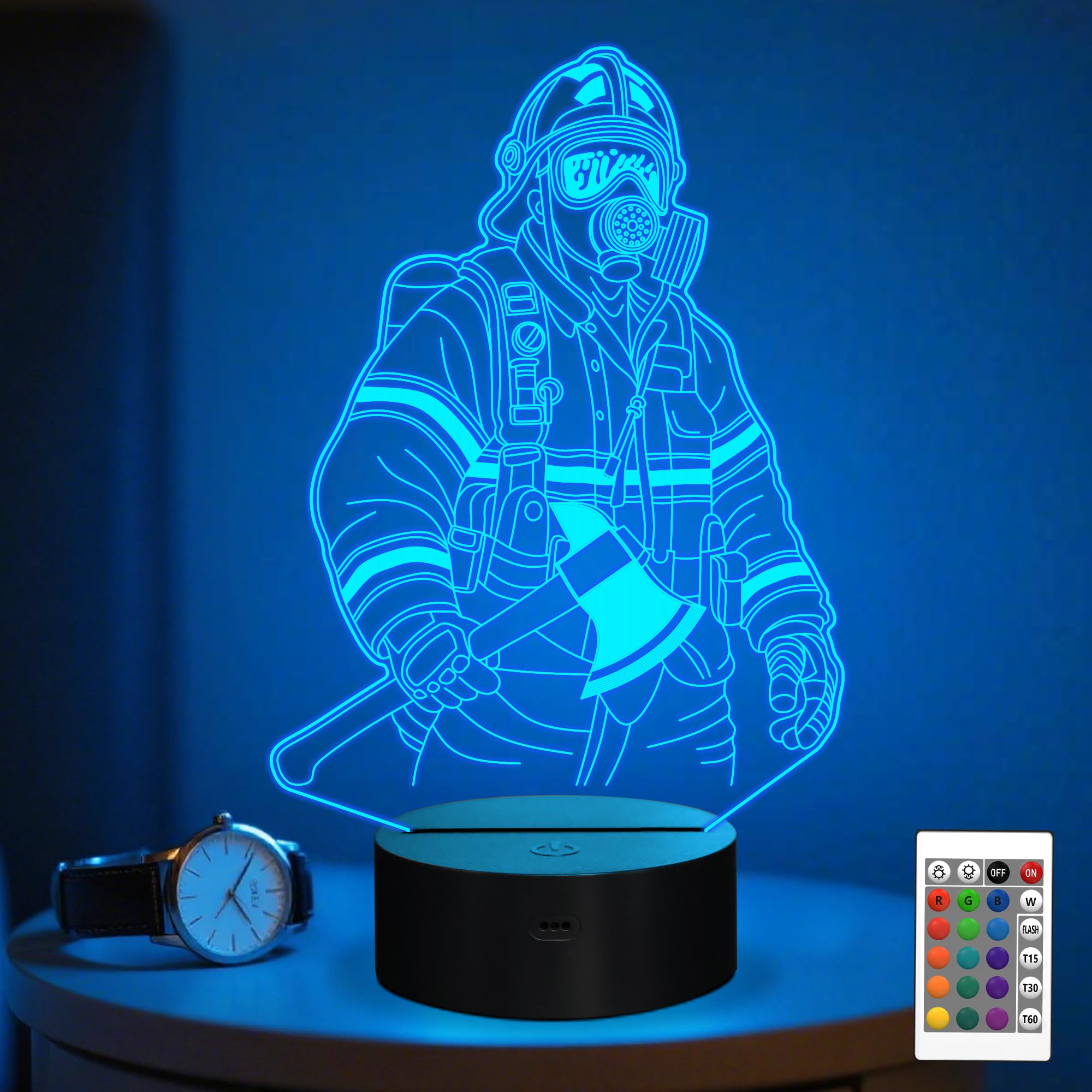 Anywin Firefighter Night Light - 16 Color Changing, Timer & Dimmer - Creative Gift for Men - Model DL-AW1032 - Fireman Color
