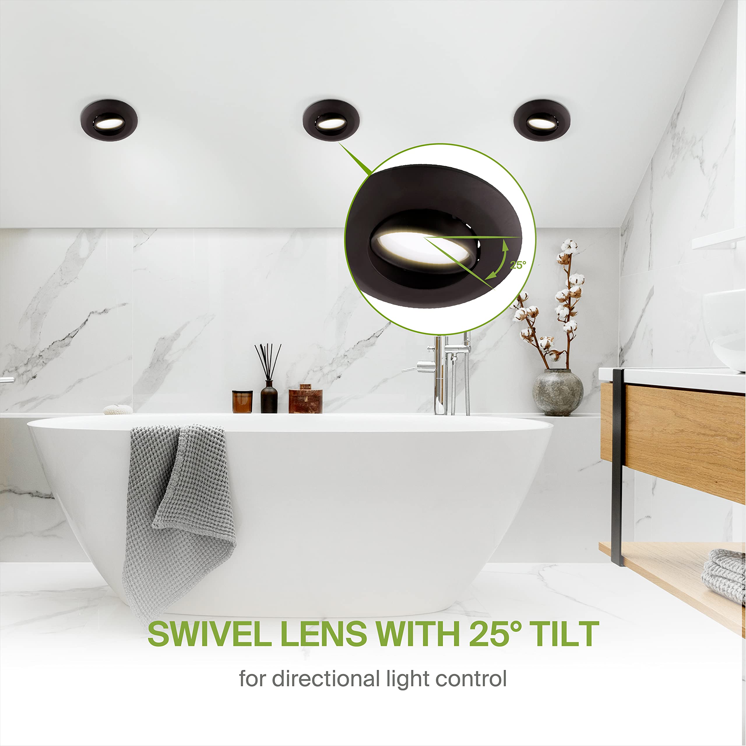 ASD 6 Inch Gimbal LED Recessed Light - Black Trim, 15W 1310LM, Dimmable, Adjustable, 6 Pack, Aluminum, Model A-LRKGB