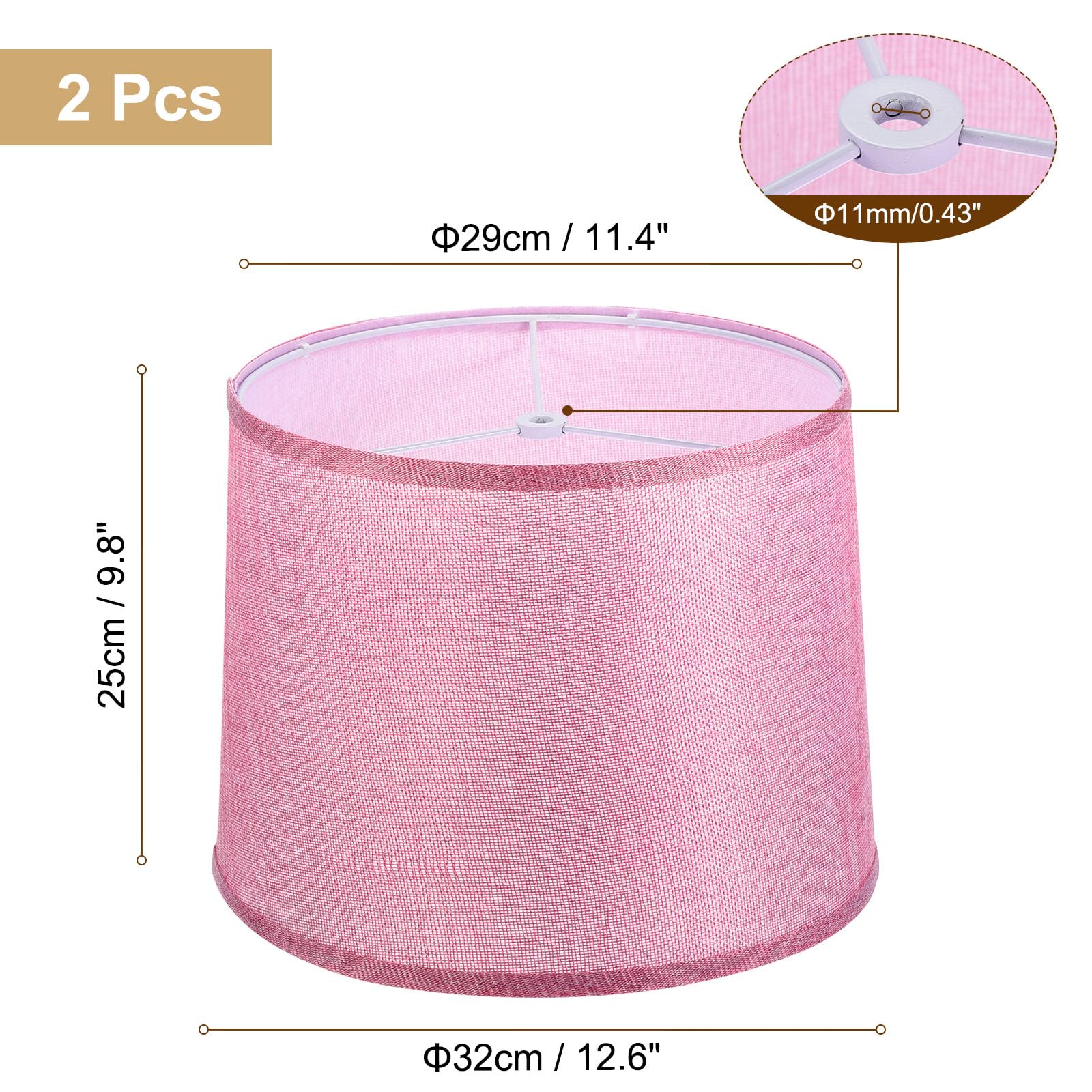 Patikil Lamp Shades For Table Lamps Set Of 2, 11.4" Top X 12.6" Bottom X 9.8" High Drum Lamp Shades For Floor Lamps Medium Linen Lampshade Easy Assembly For Lamp Replacement, Pink