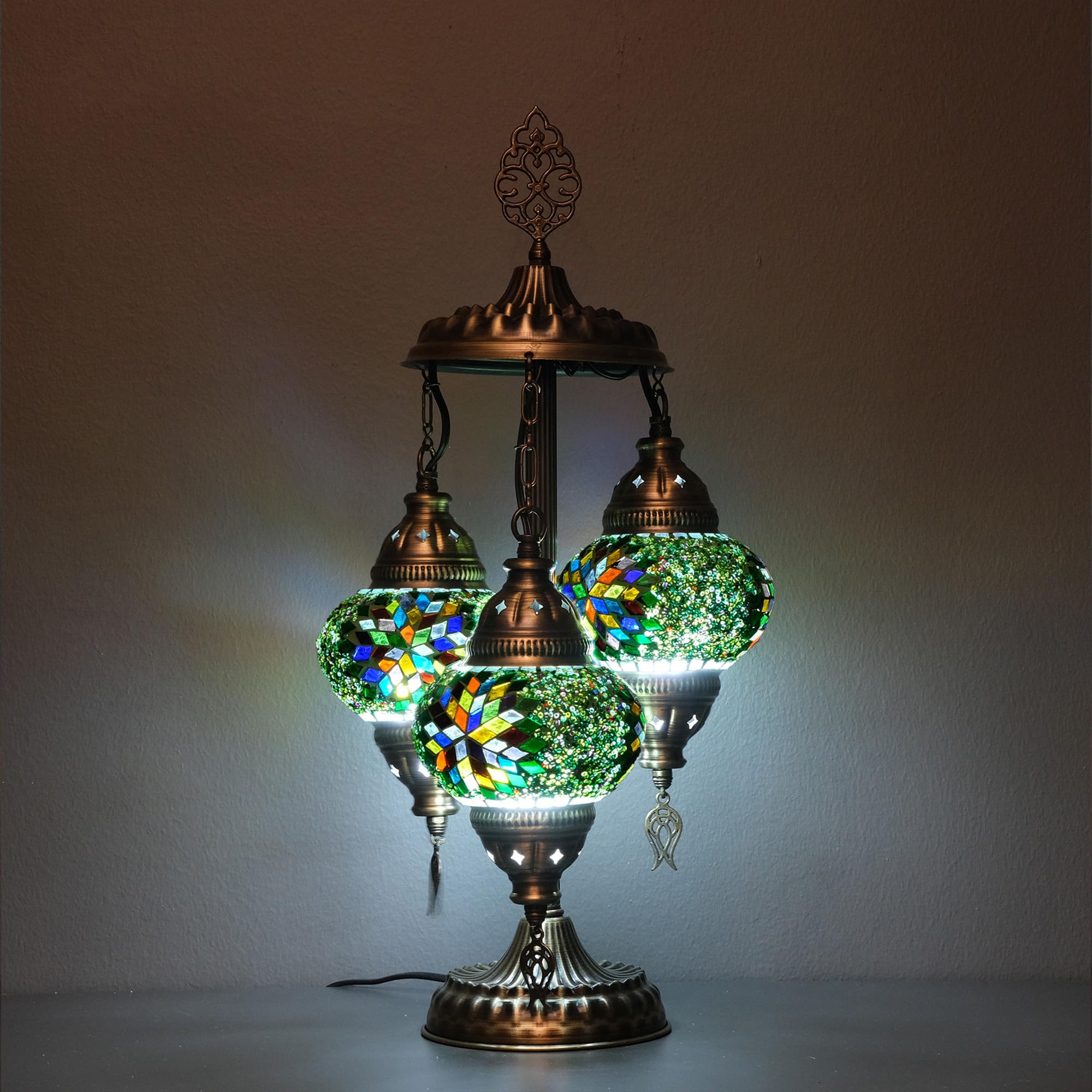 Asylove Turkish Lamp, 3 Globe Turkish Mosaic Table Lamp, Living Room and Office Decoration Lighting 5 inc Globe Total Dimesions 
