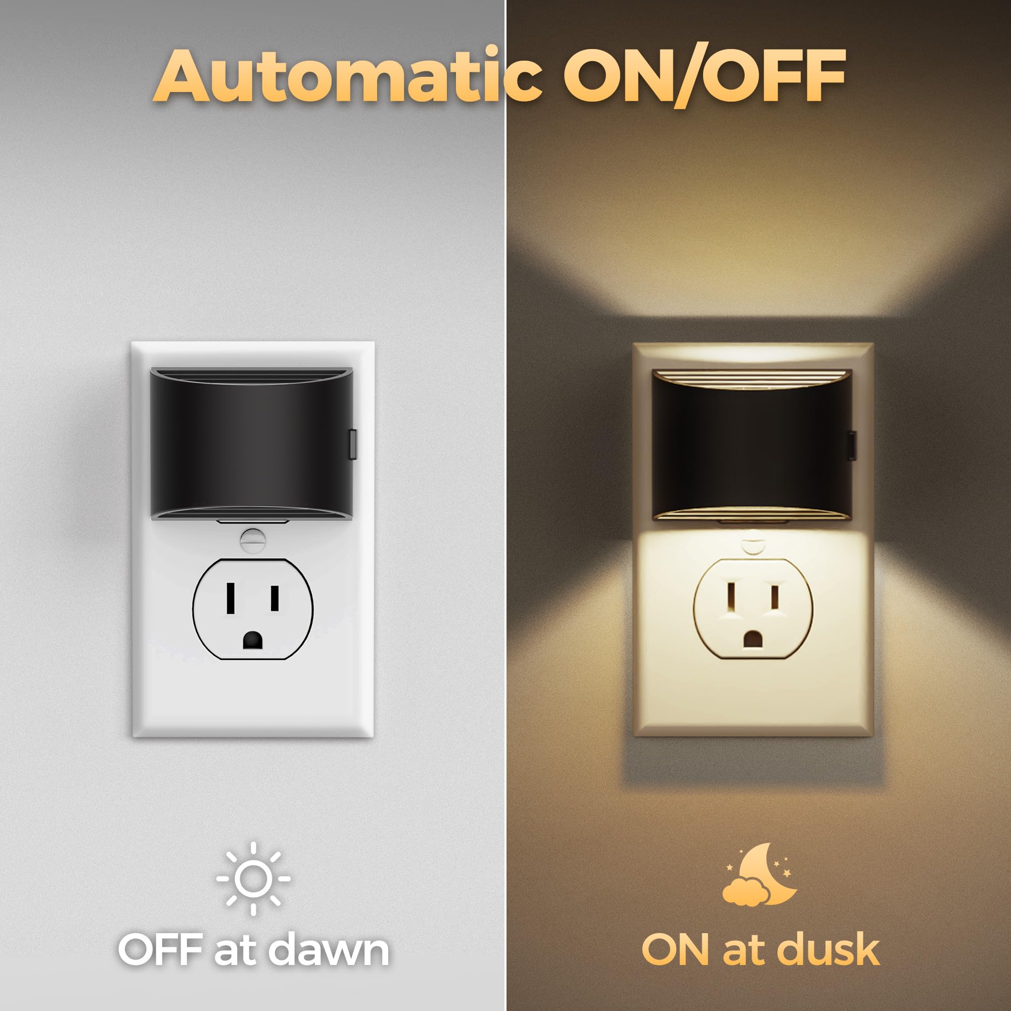 DORESshop LED Night Light, 2 Pack Adjustable Brightness, Dusk to Dawn Sensor, Warm White, Plastic, Model D-GY10702US-2
