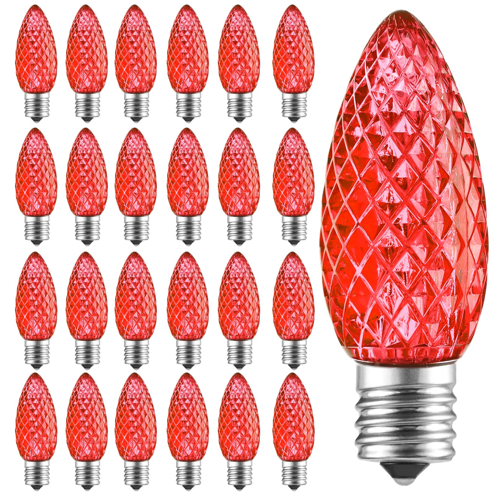 Minetom C9 LED Christmas Light Bulbs, Shatterproof, Dimmable, E17 Base, 50 Count, Red