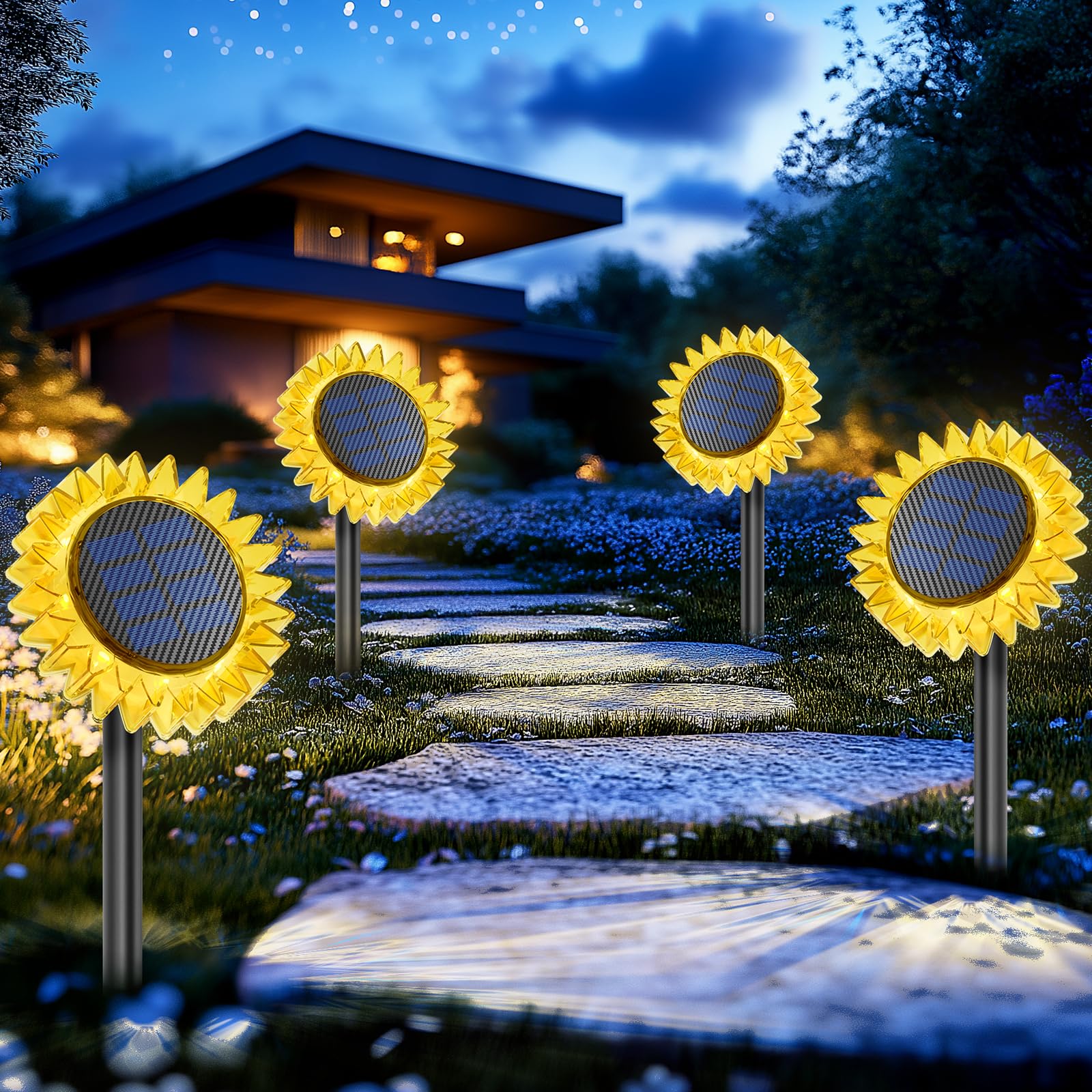 VGYVGYCC Solar Garden Lights - Upgraded 2 in 1 Waterproof IP67, 4 Pack, Warm White, Plastic, Model Best004